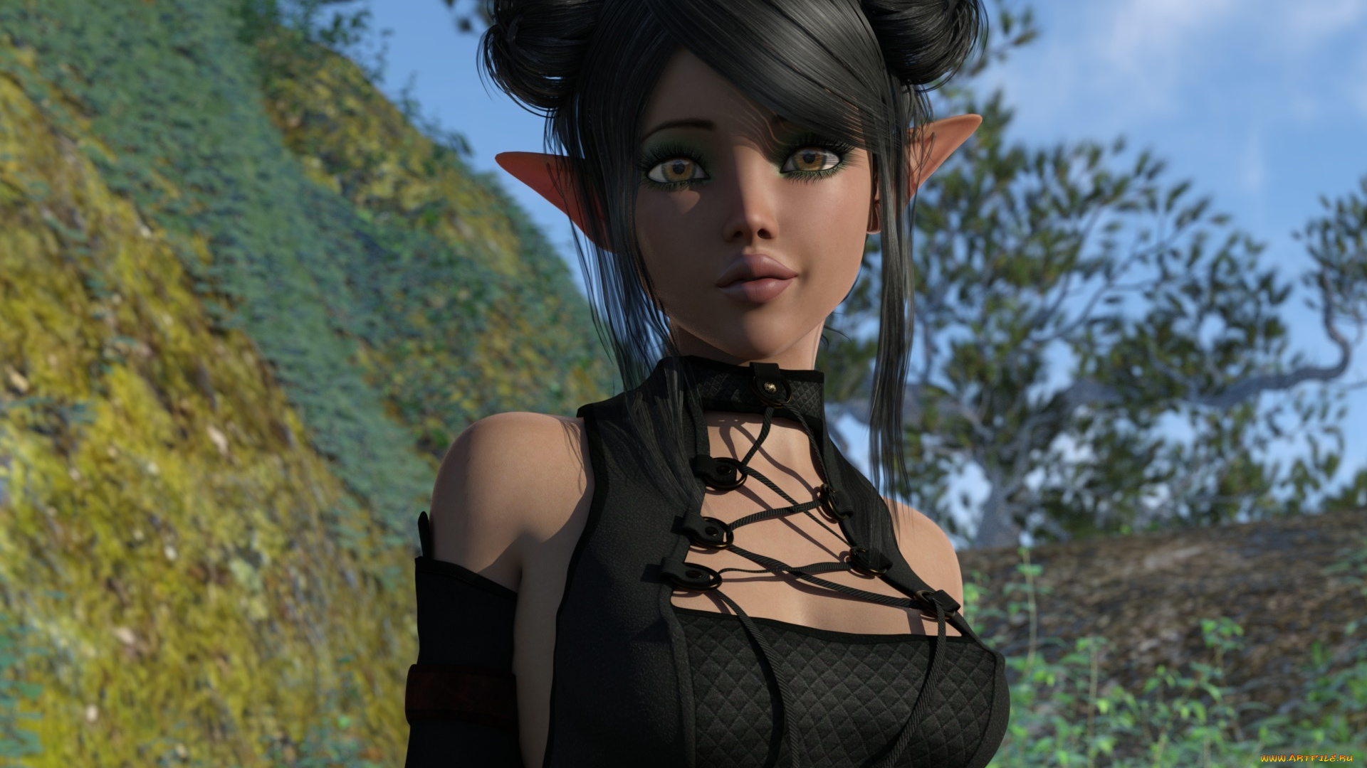 3д, графика, эльфы, , elves, эльфийка, взгляд, фон