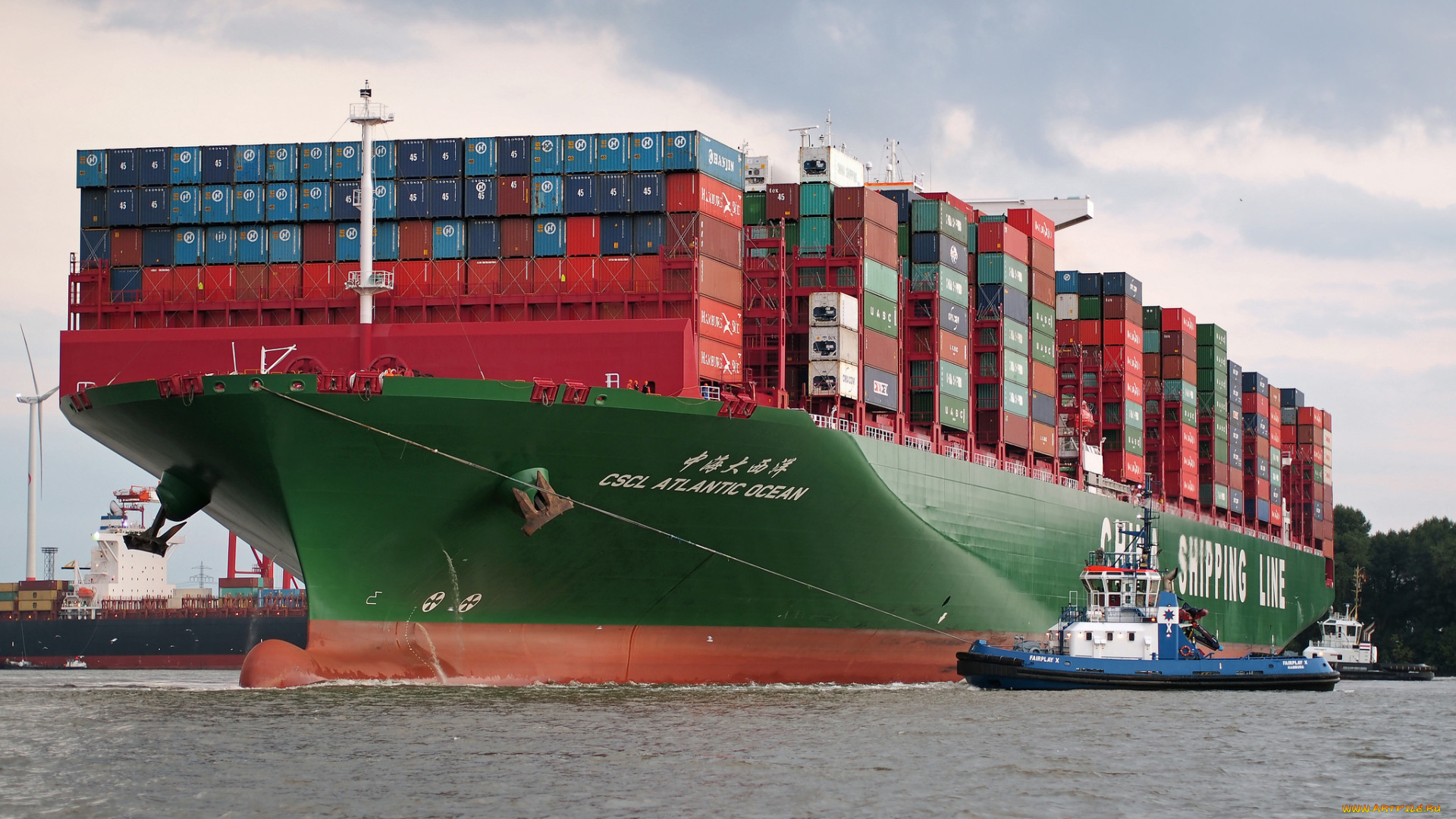 корабли, грузовые, суда, контейнеровоз
