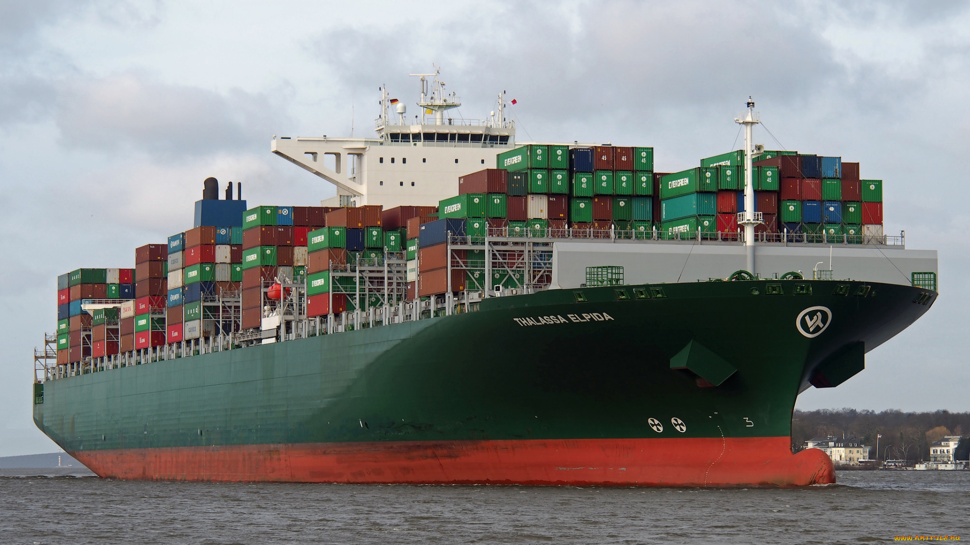 корабли, грузовые, суда, контейнеровоз