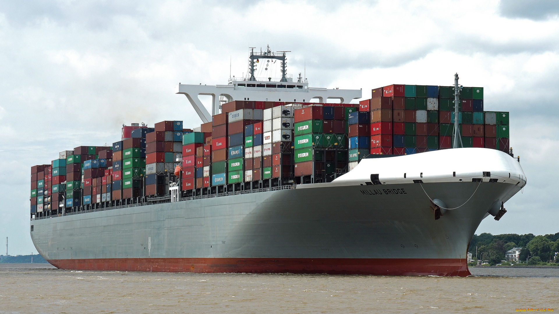 корабли, грузовые, суда, контейнеровоз