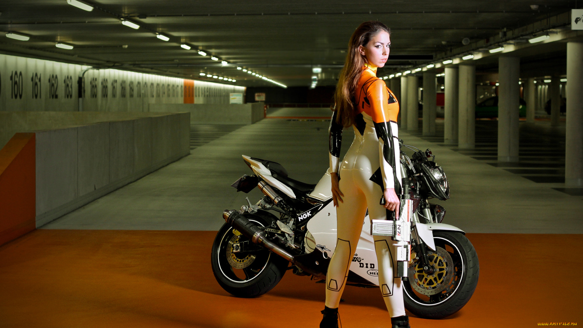 мотоциклы, мото, с, девушкой, девушка, оружие