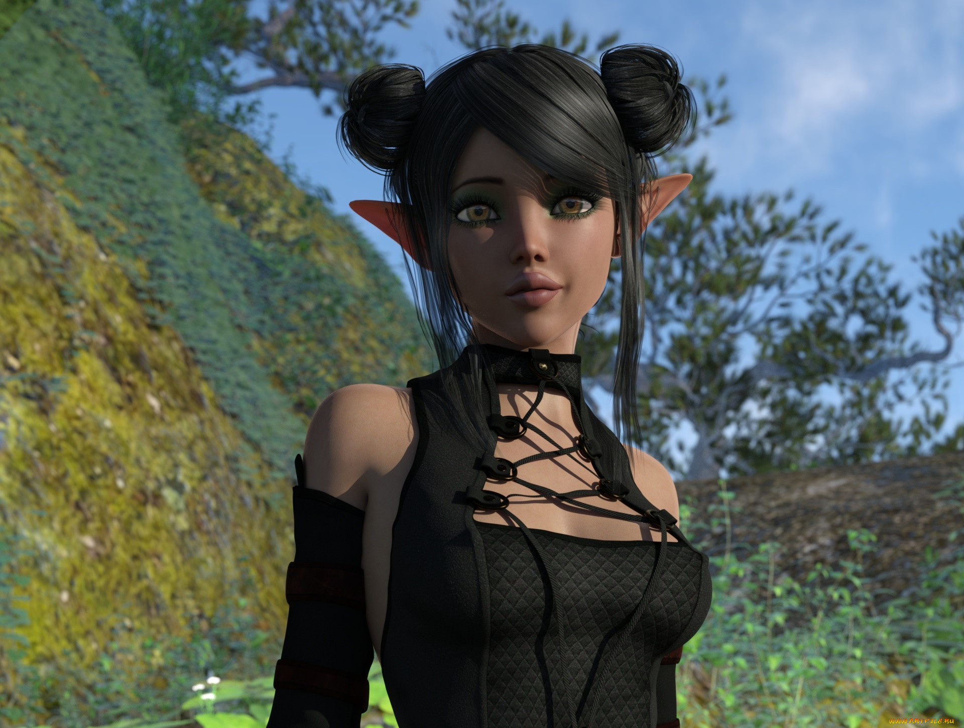 3д, графика, эльфы, , elves, эльфийка, взгляд, фон