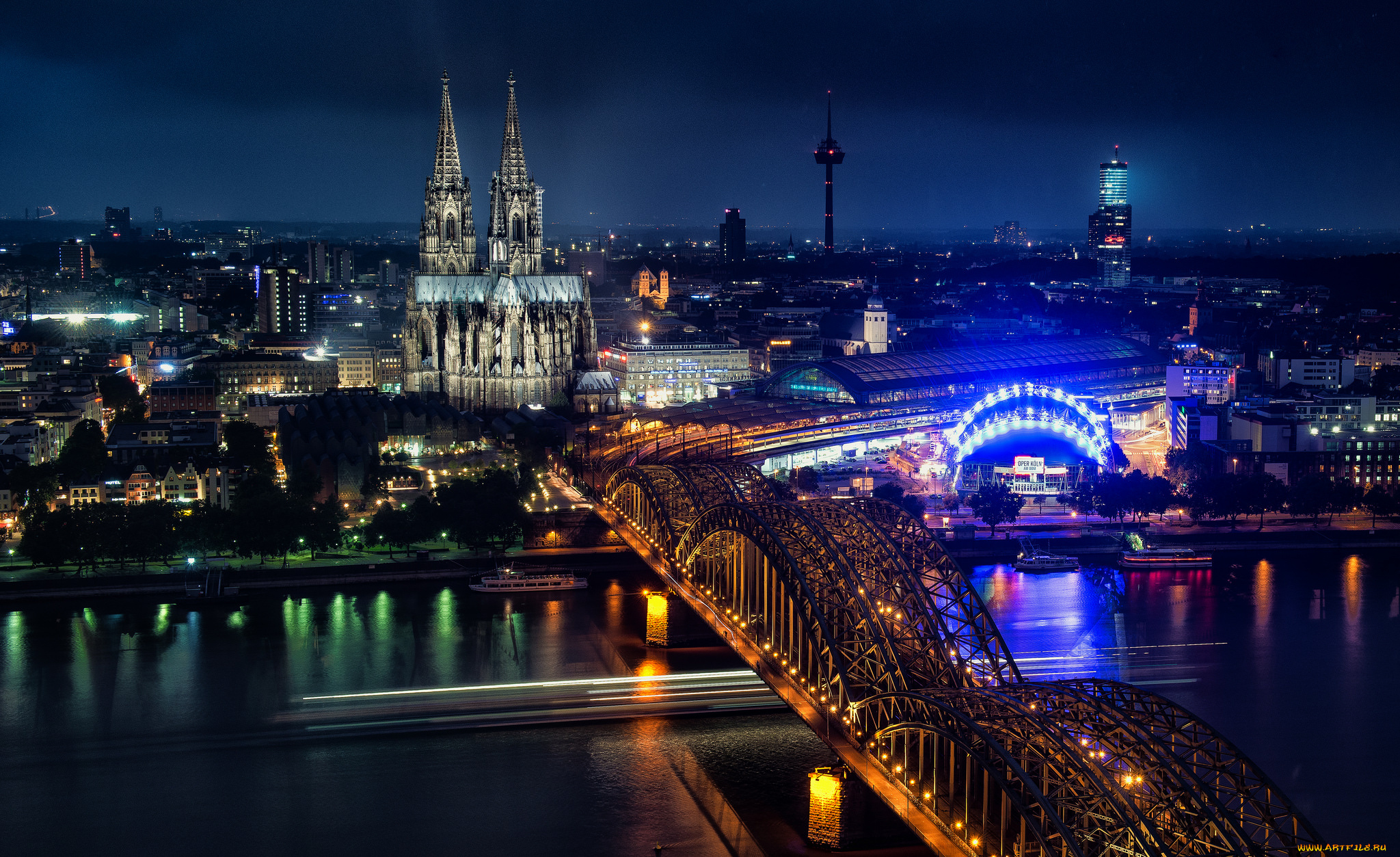 k&, 246, ln, города, кельн, , германия, огни, ночь