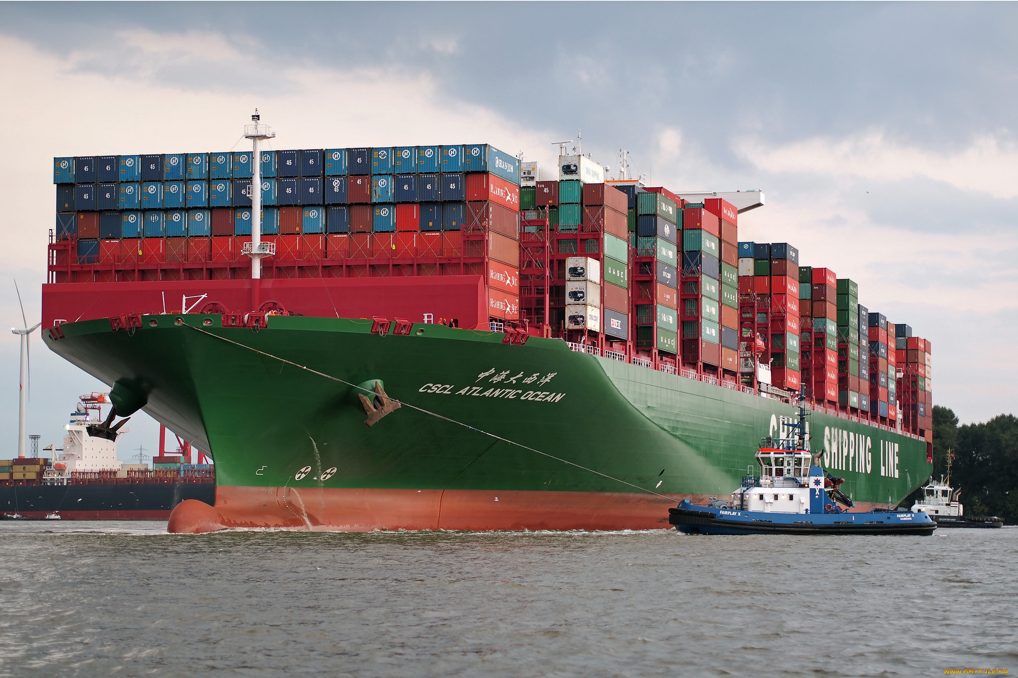корабли, грузовые, суда, контейнеровоз