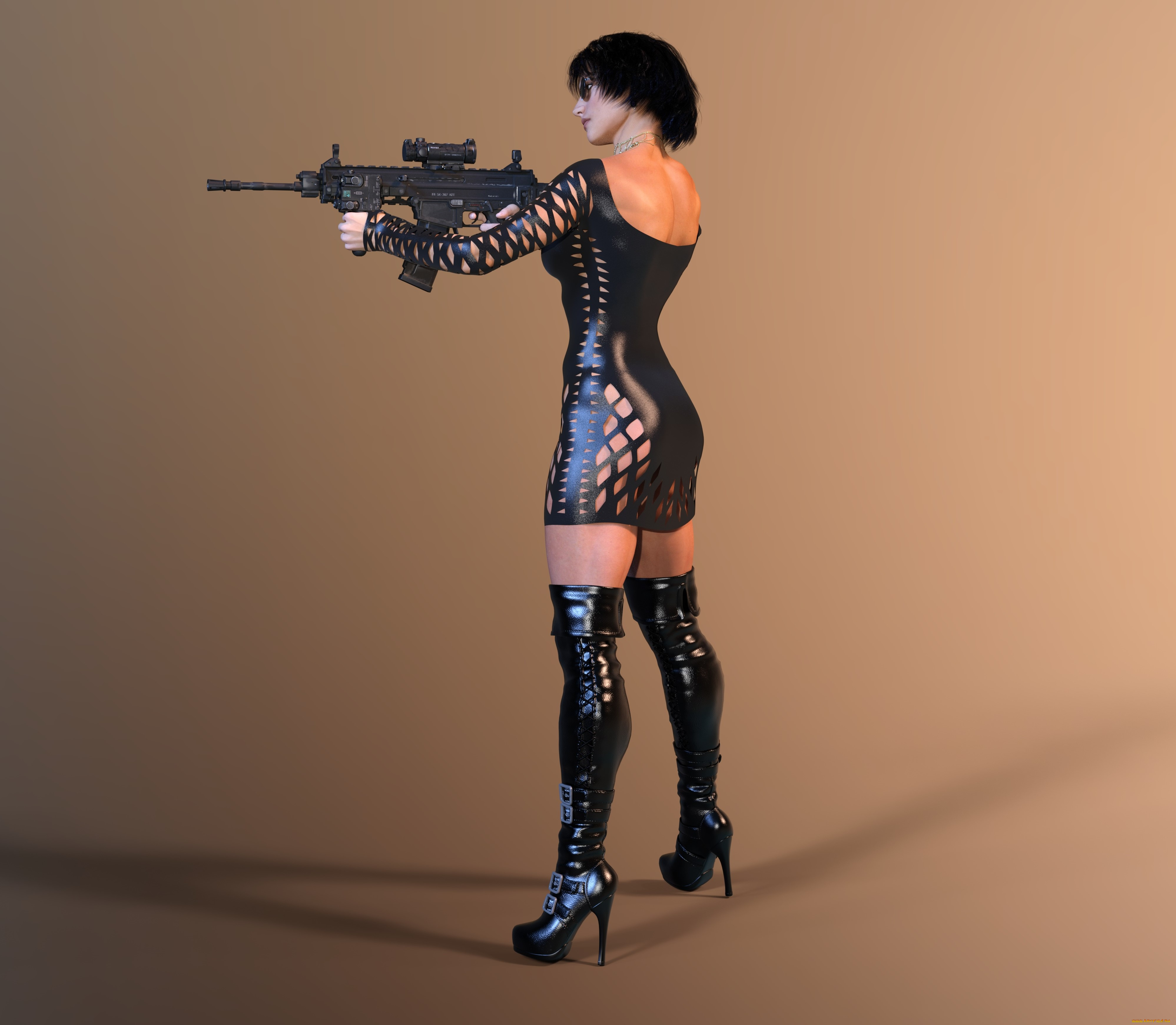 3д, графика, люди, , people, девушка, взгляд, фон, оружие