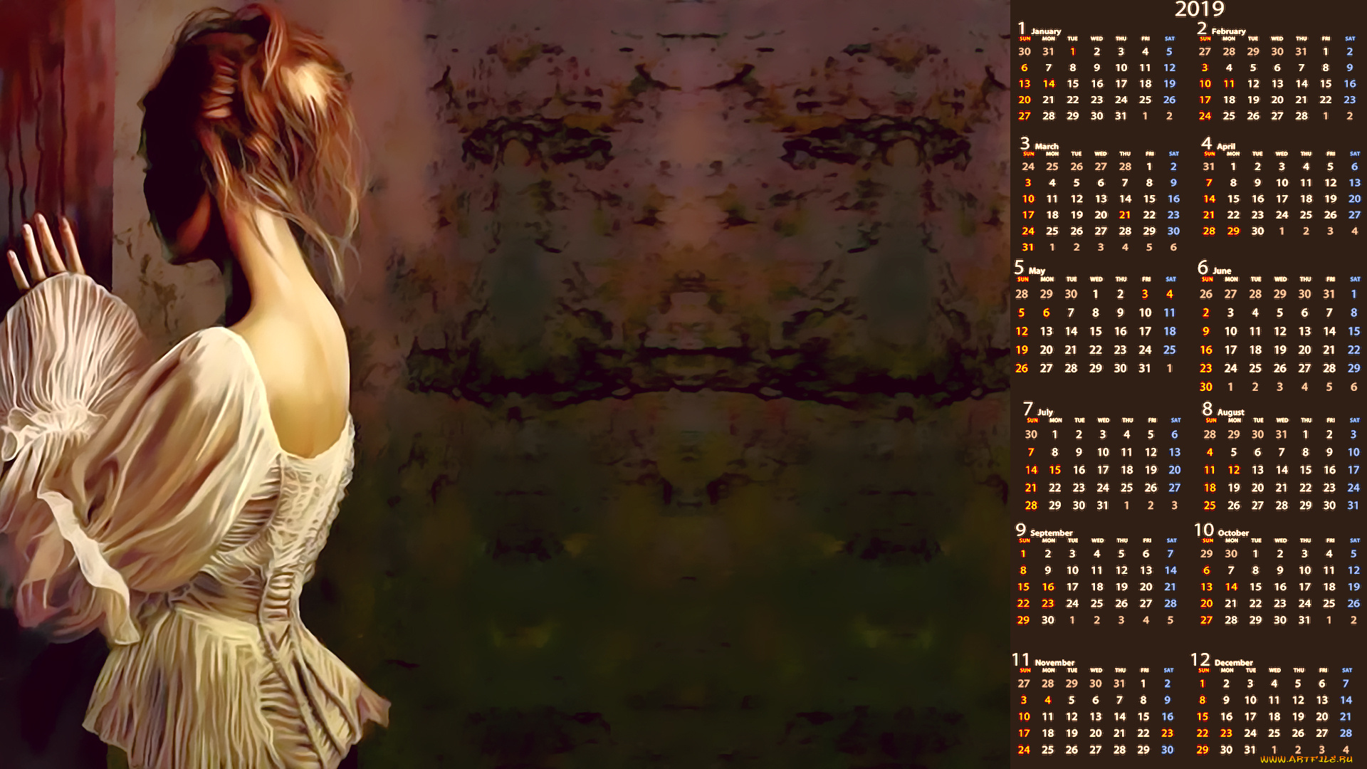 календари, фэнтези, девушка, стена