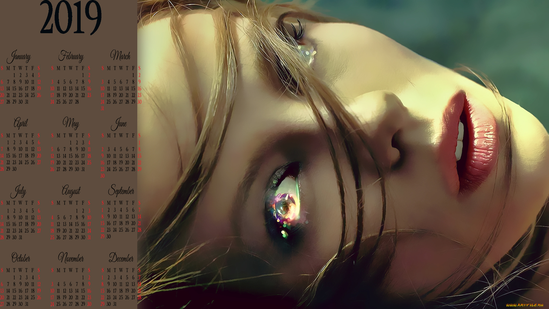 календари, фэнтези, взгляд, девушка, лицо