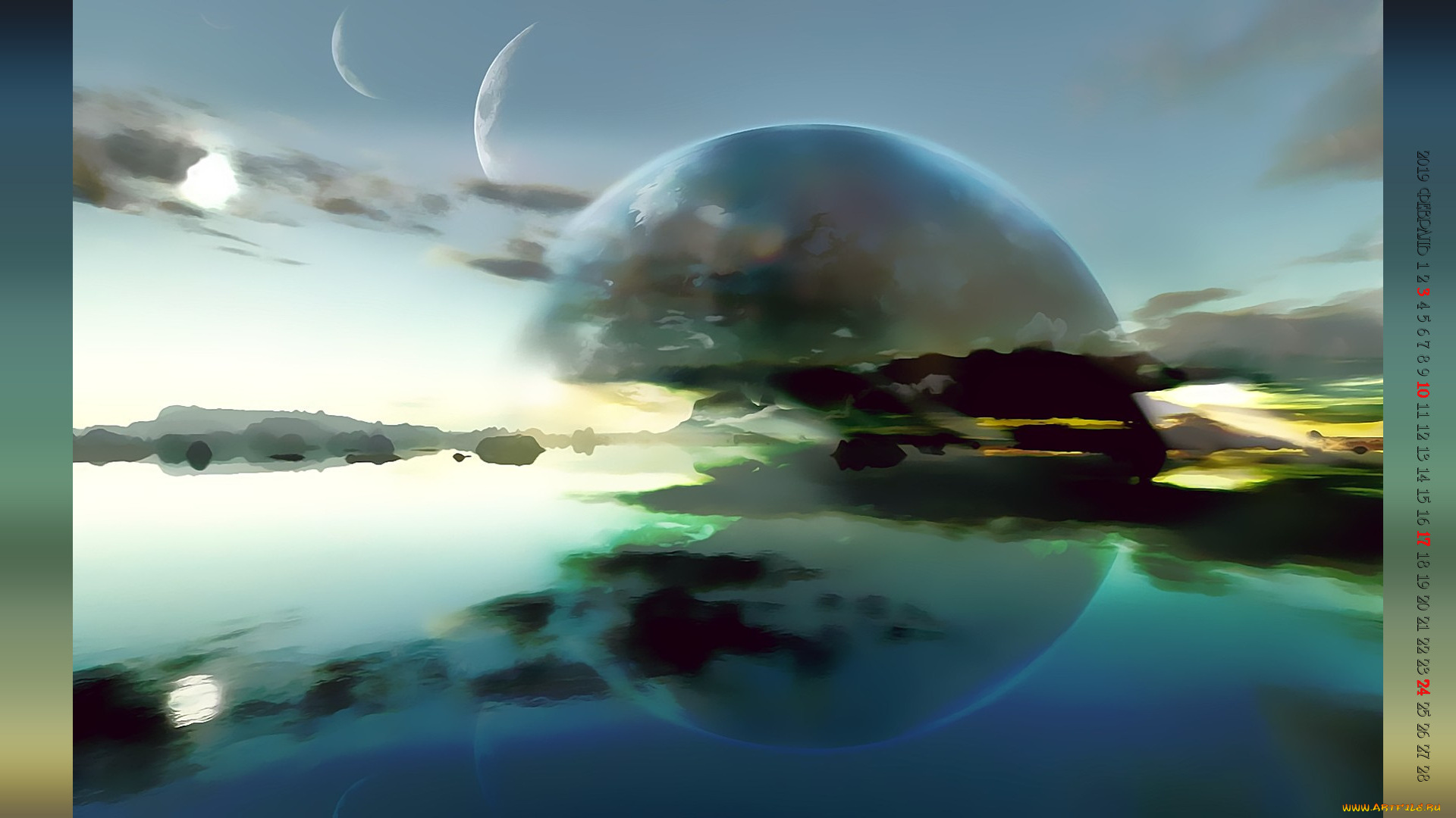 календари, компьютерный, дизайн, отражение, водоем, планета