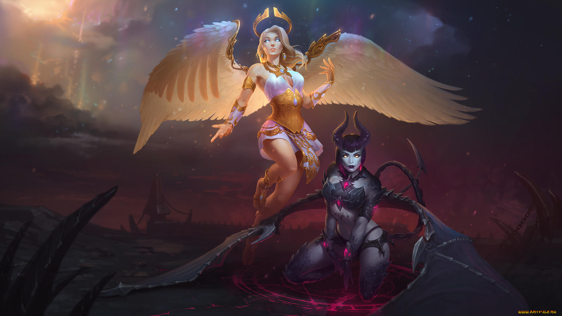 видео, игры, smite, крылья, взгляд, фон, девушки