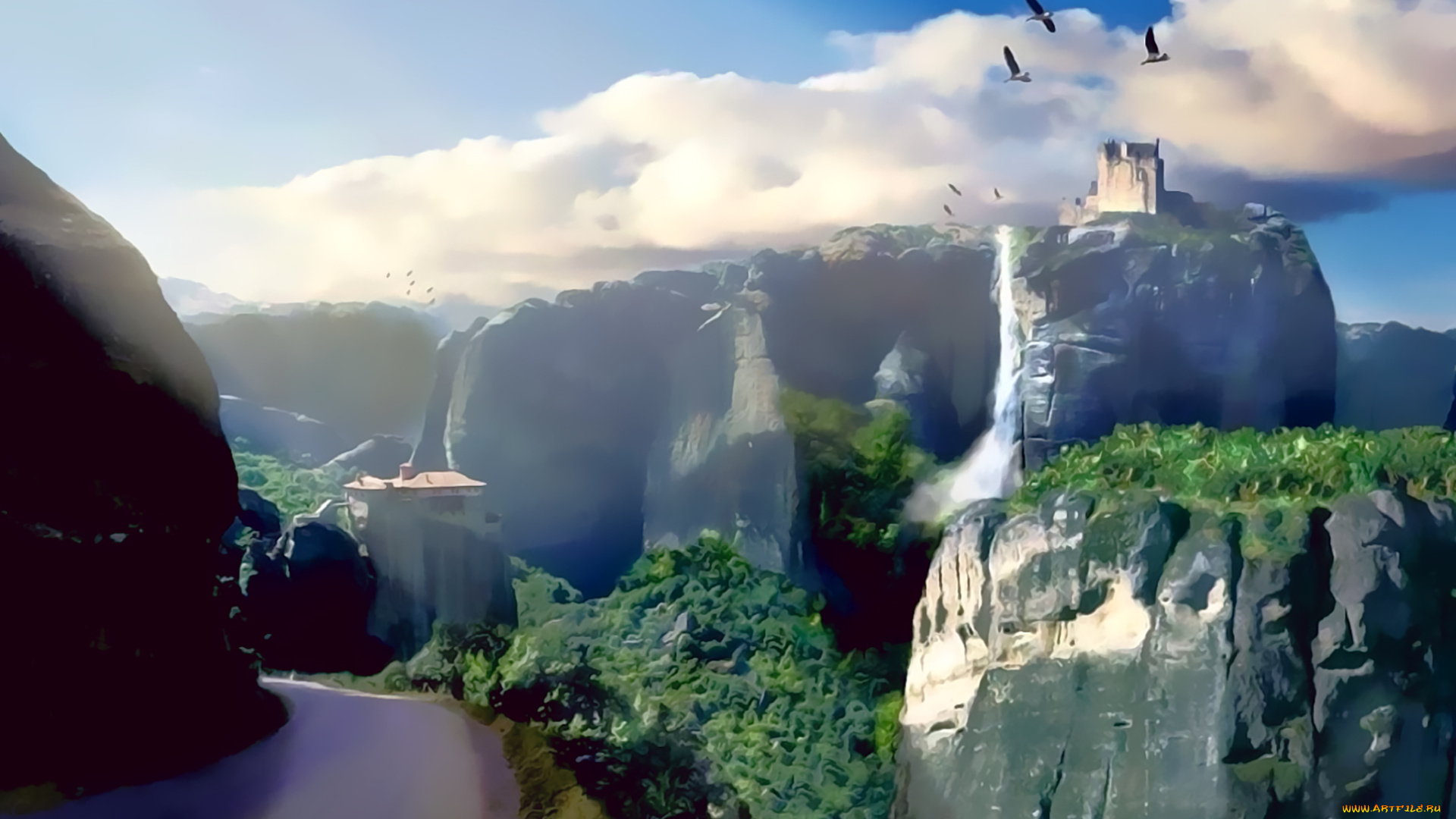 календари, фэнтези, гора, природа, пейзаж, растение, зеленый, птица, calendar, 2020