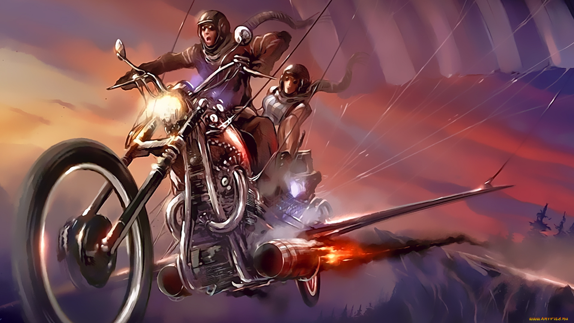 календари, фэнтези, мотоцикл, парашют, люди, шлем, полет, calendar, 2020