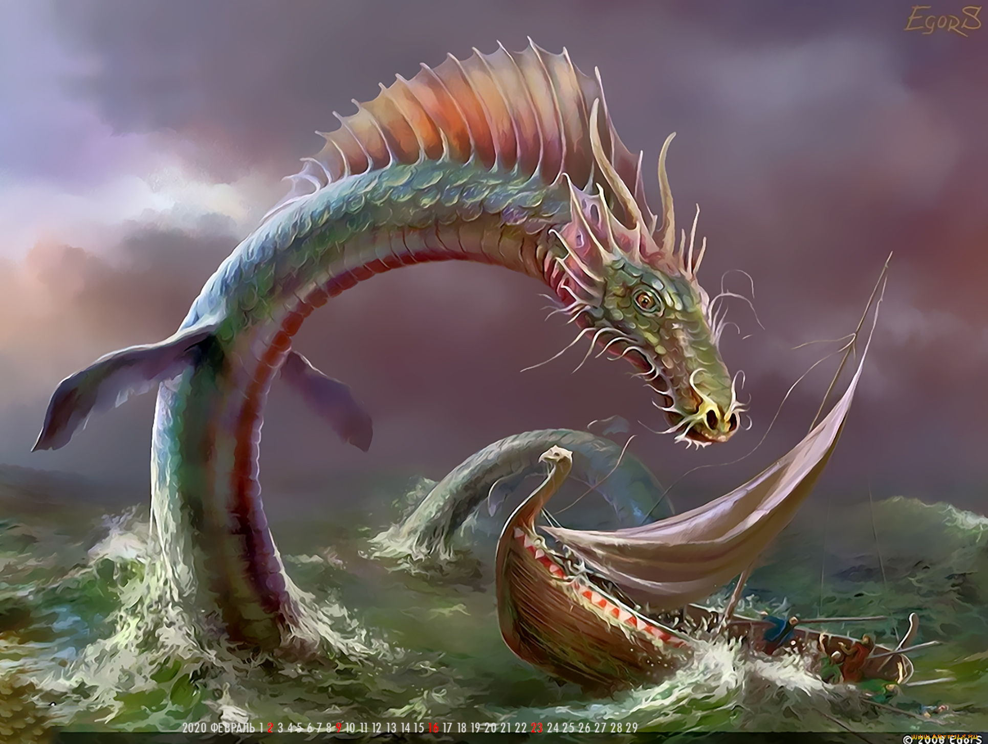 календари, фэнтези, лодка, парусник, водоем, существо, вода, calendar, 2020