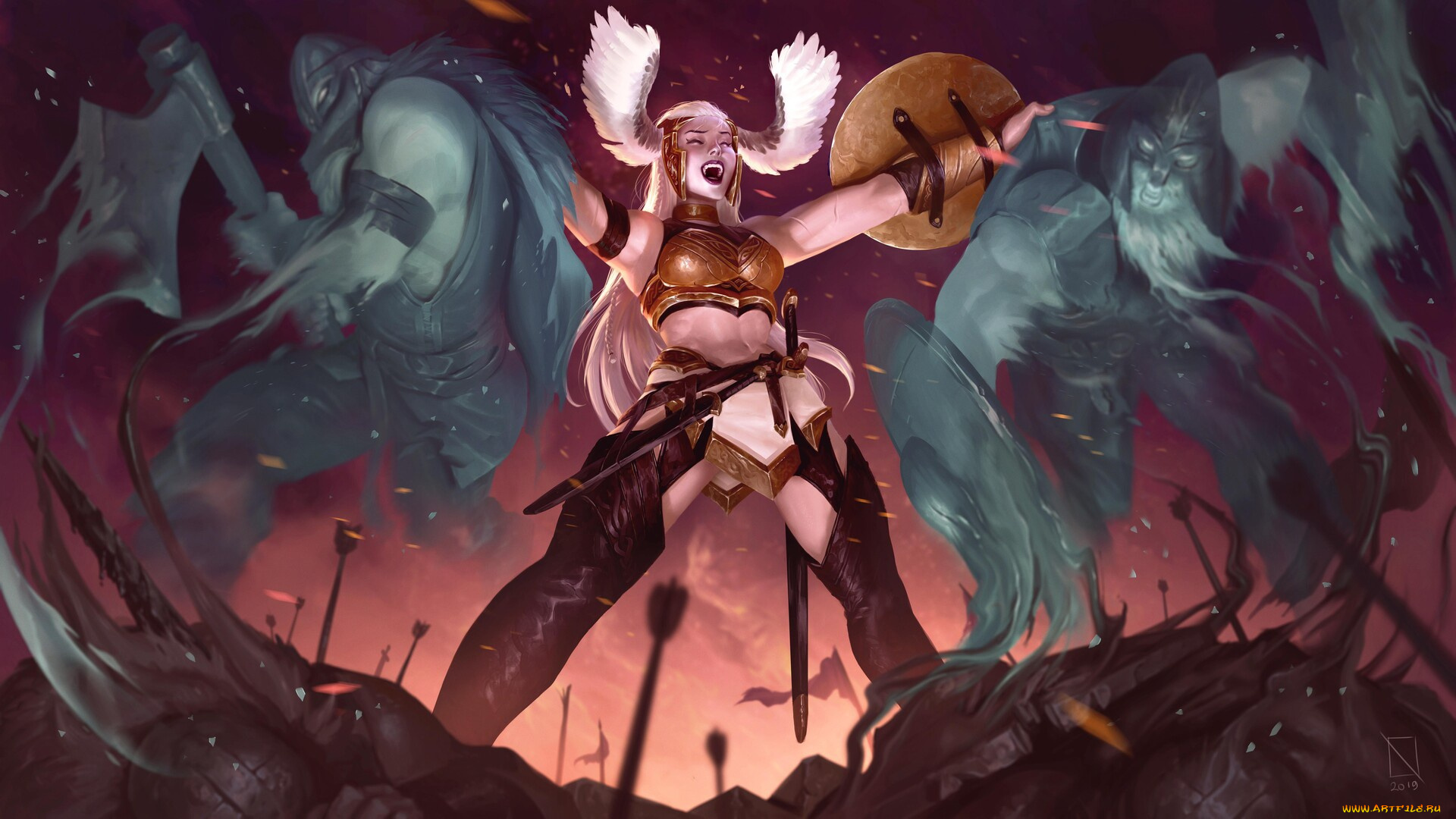 фэнтези, девушки, девушка, валькирия, духи, воины