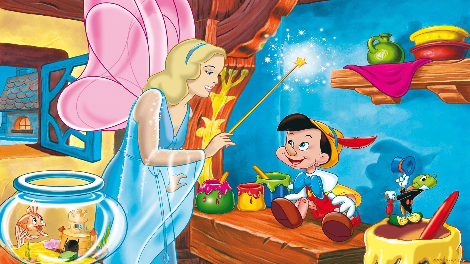 мультфильмы, pinocchio, пиноккио, фея, сверчок, рыбка