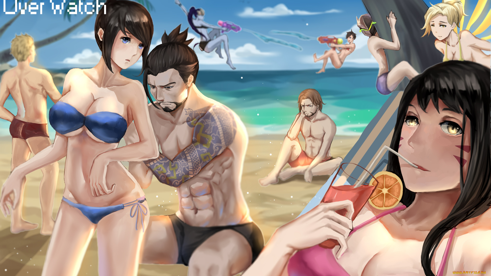 видео, игры, overwatch, персонажи, пляж