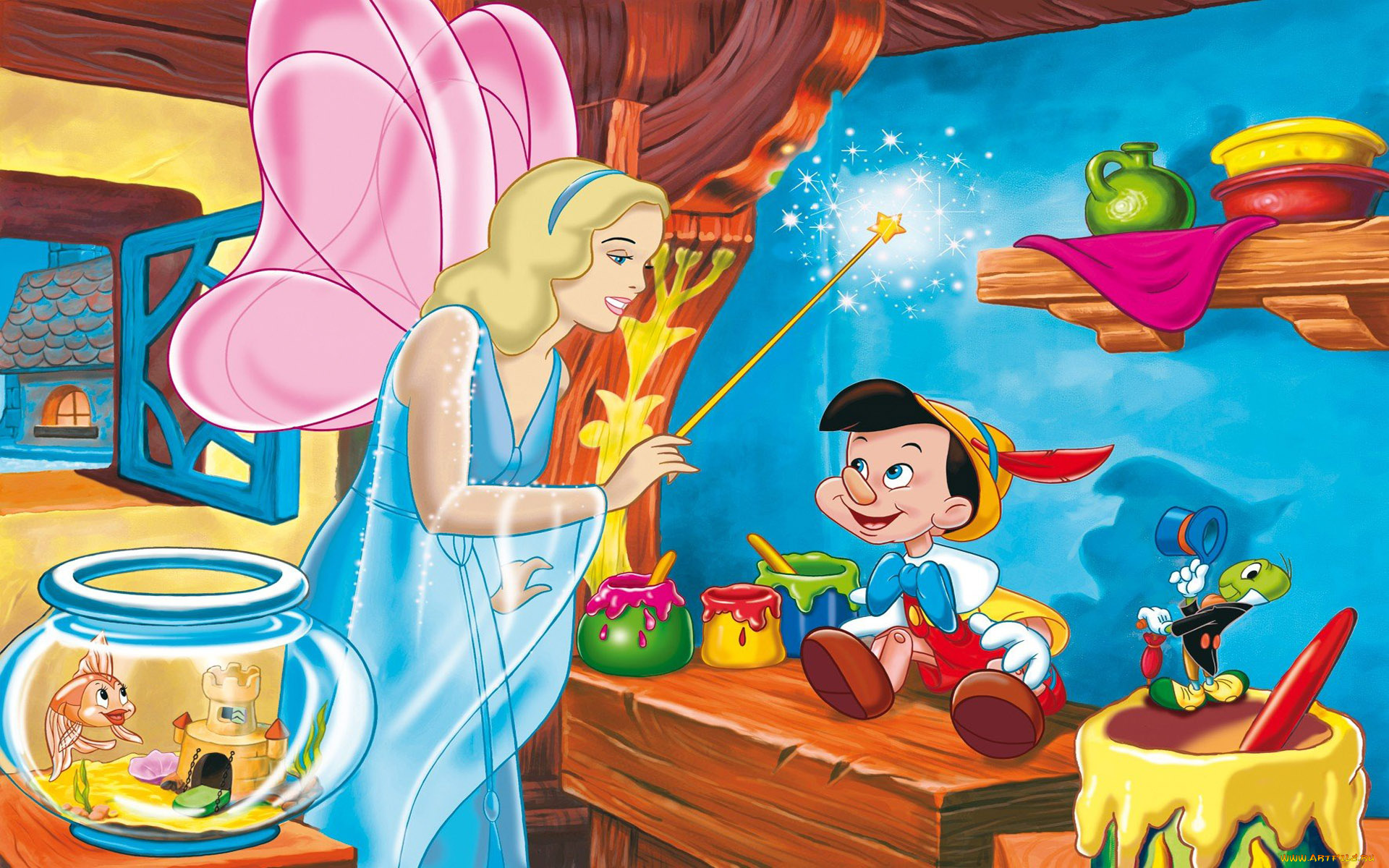 мультфильмы, pinocchio, пиноккио, фея, сверчок, рыбка