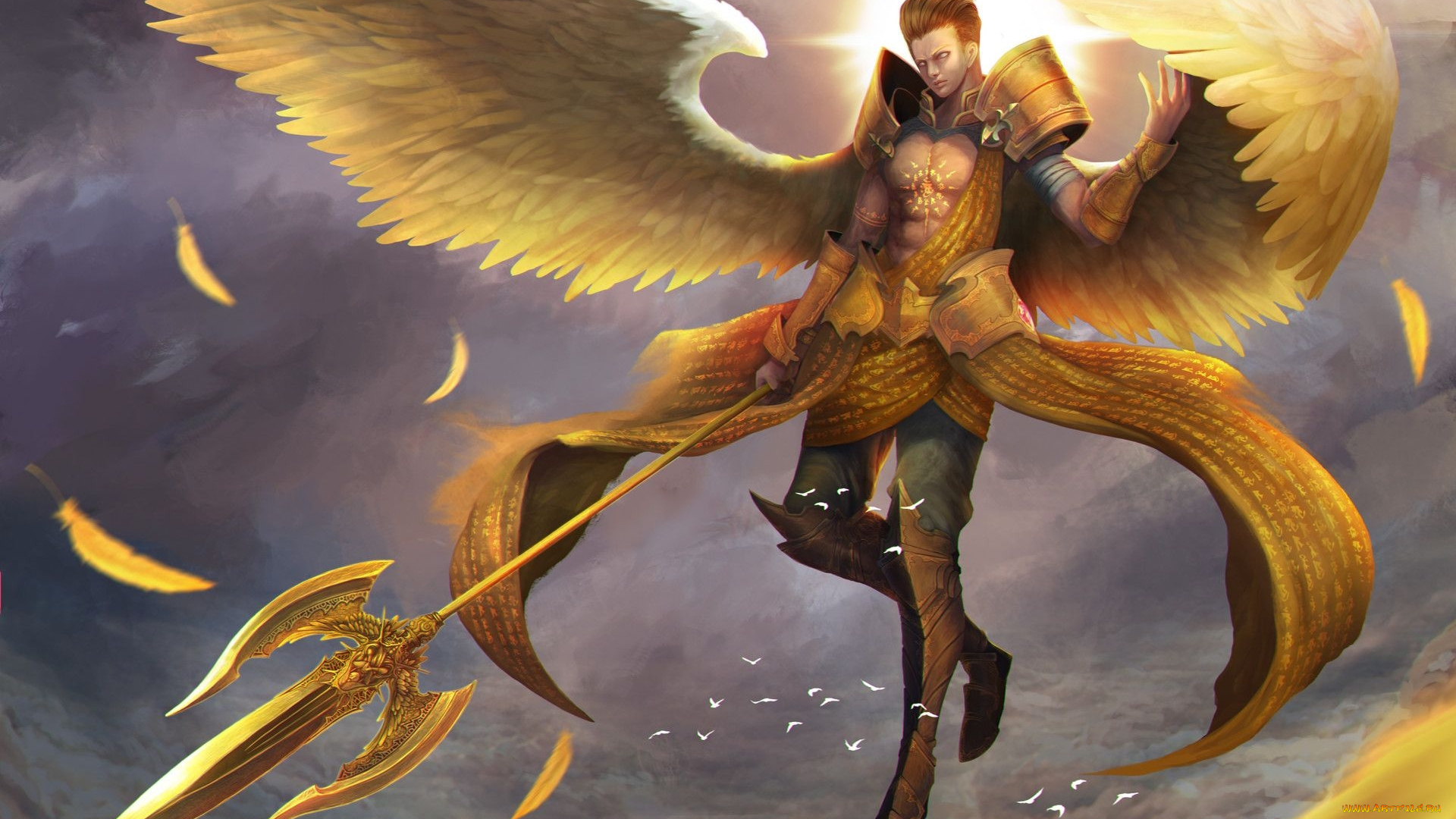 фэнтези, ангелы, ангел, копье, перья