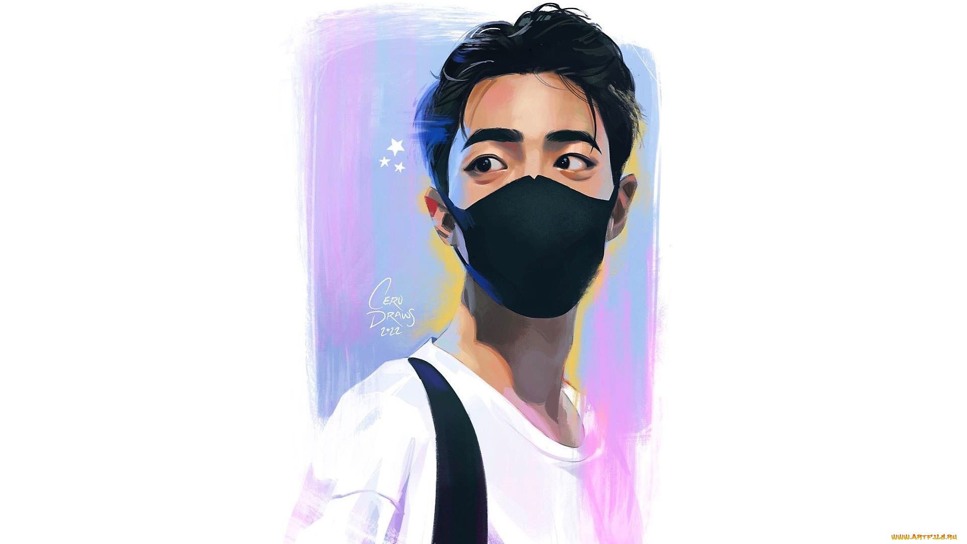 рисованное, люди, сяо, джань, маска