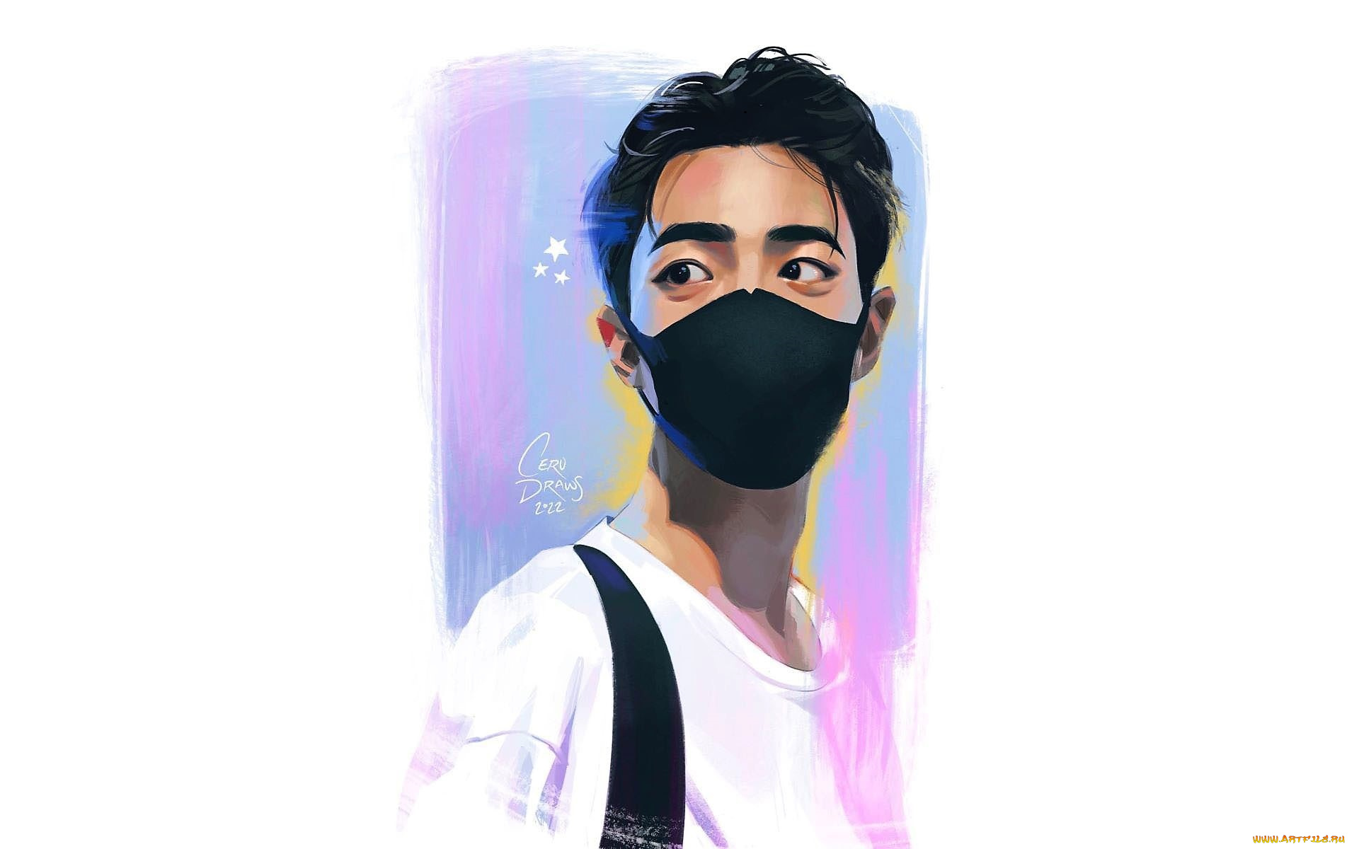 рисованное, люди, сяо, джань, маска