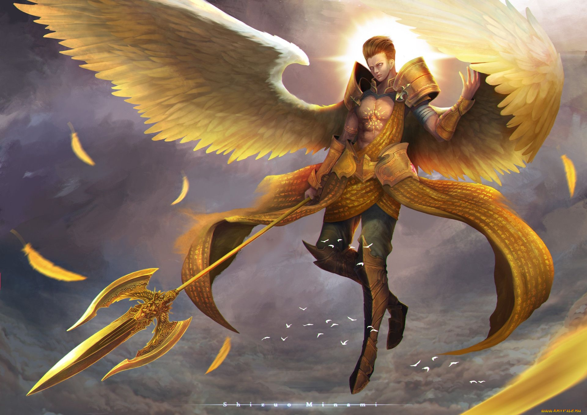 фэнтези, ангелы, ангел, копье, перья