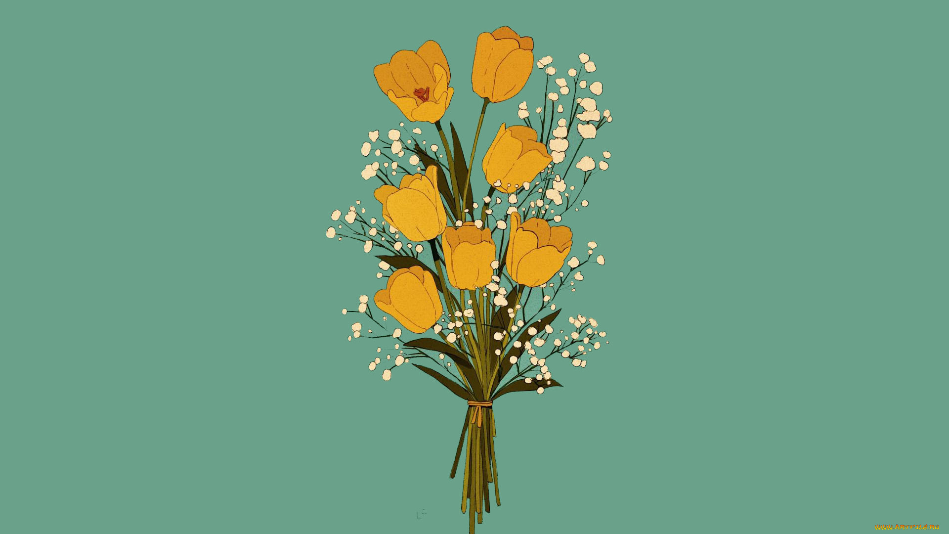 рисованное, цветы, букет