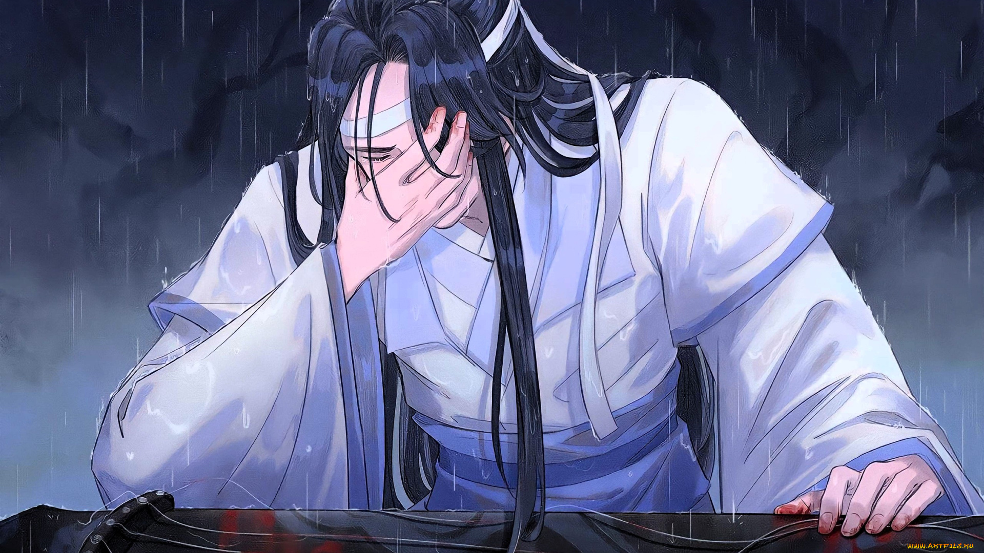 аниме, mo, dao, zu, shi, лань, ванцзи, слезы, кровь, гуцинь, струны