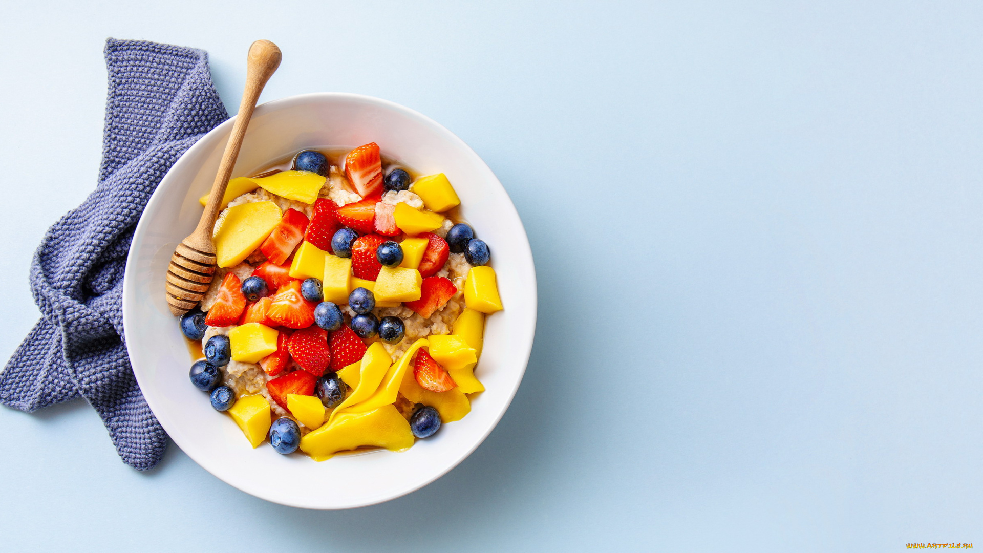 еда, фрукты, , ягоды, манго, клубника, черника, фруктовый, салат