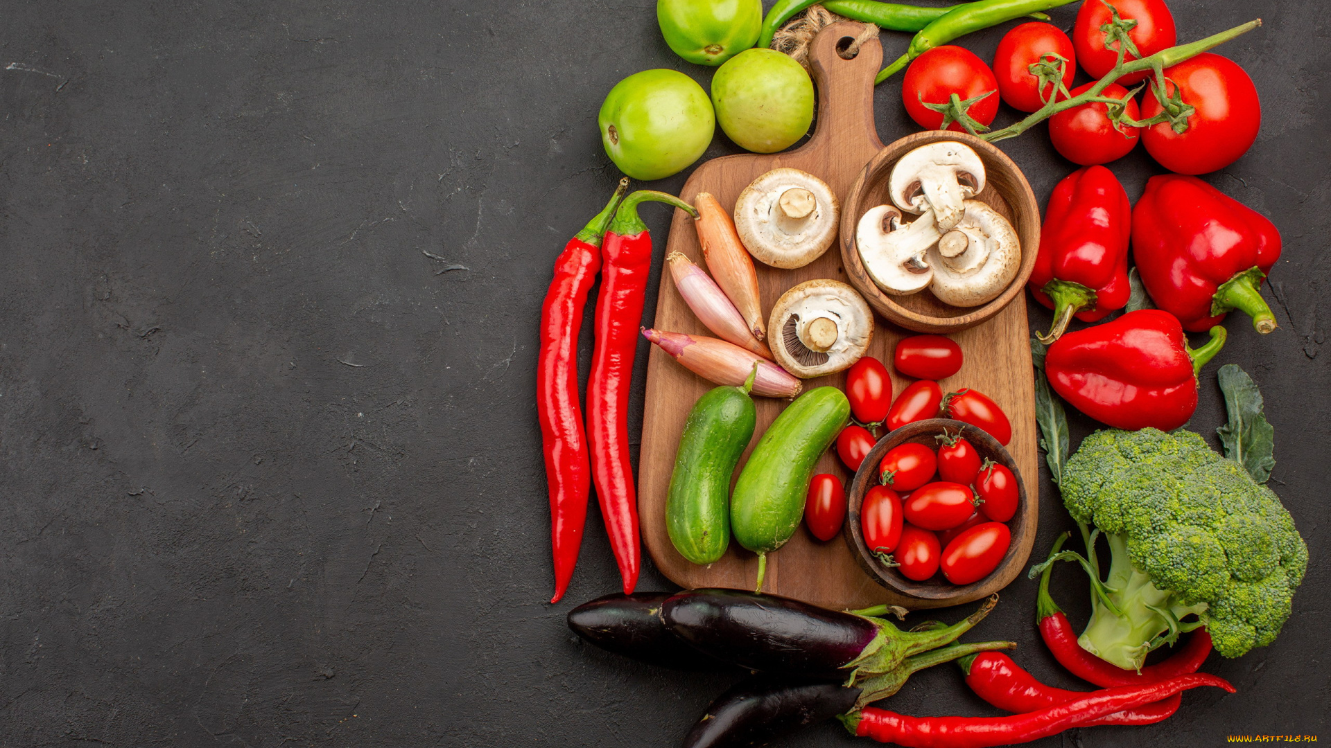 еда, овощи, брокколи, баклажан, перец, помидоры, лук