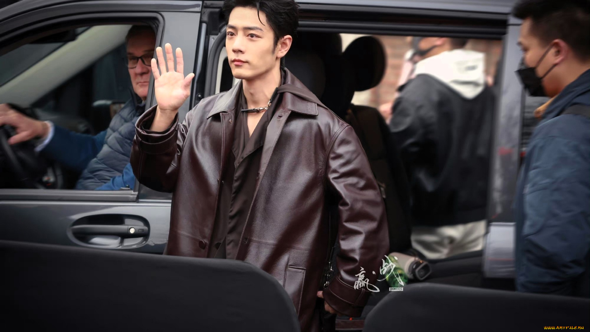 мужчины, xiao, zhan, актер, плащ, жест, машина, люди