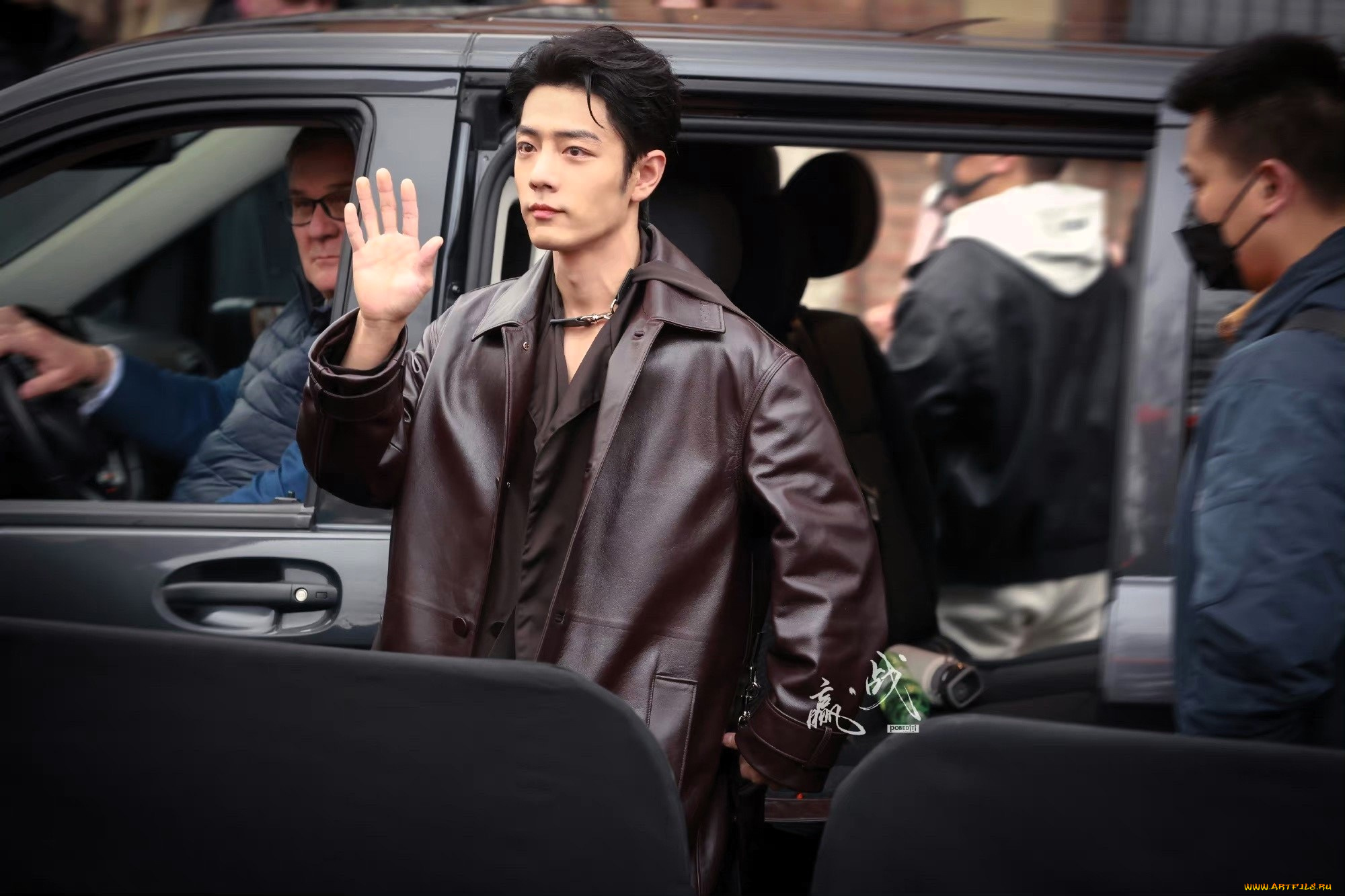 мужчины, xiao, zhan, актер, плащ, жест, машина, люди