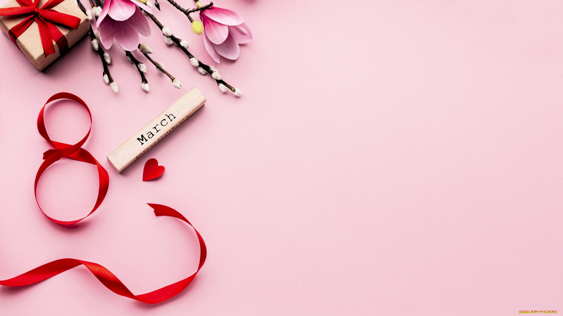 праздничные, международный, женский, день, -, 8, марта, лента, цифра, подарок, ветки, цветы