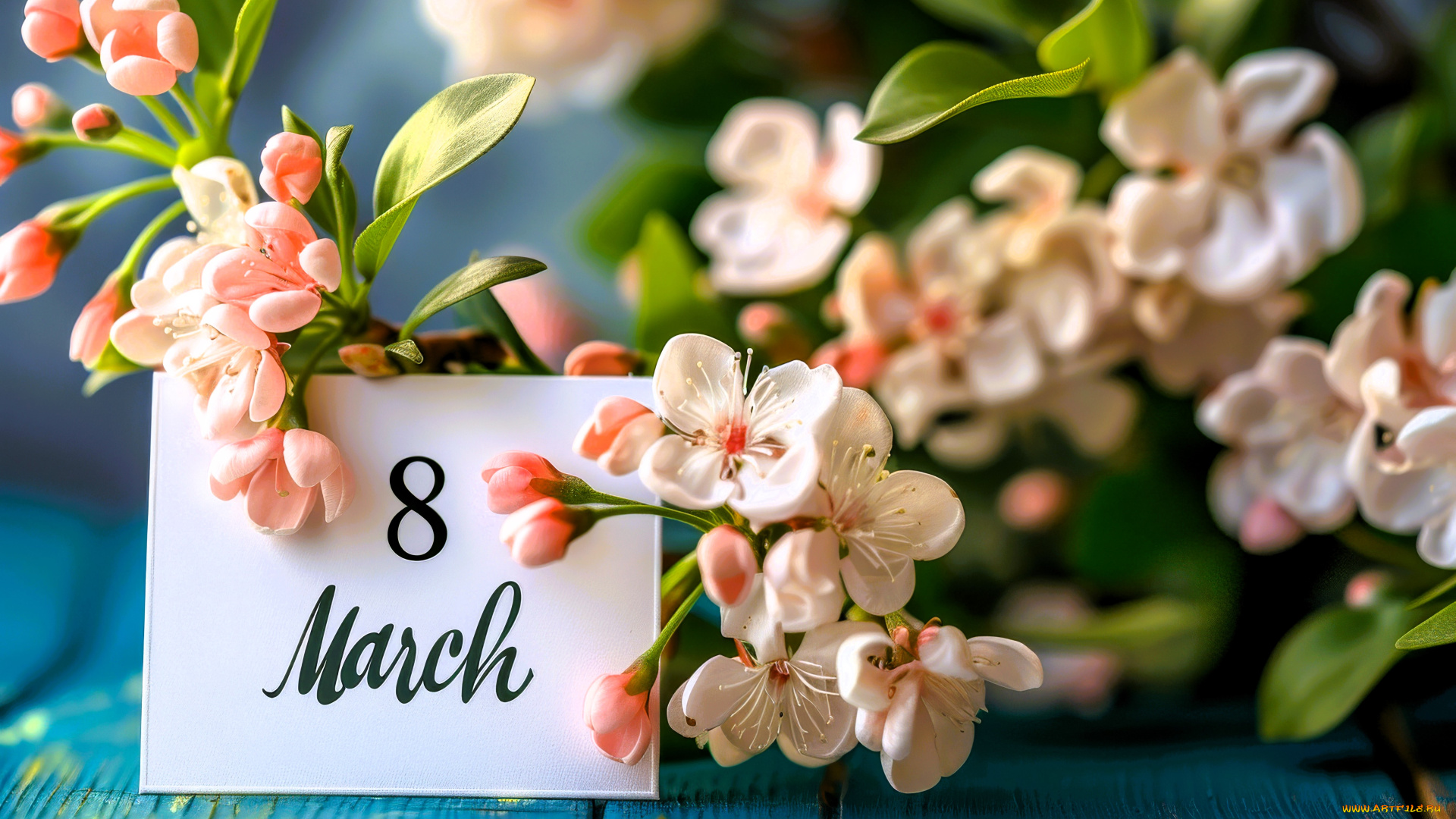 праздничные, международный, женский, день, -, 8, марта, ветка, цветение, открытка