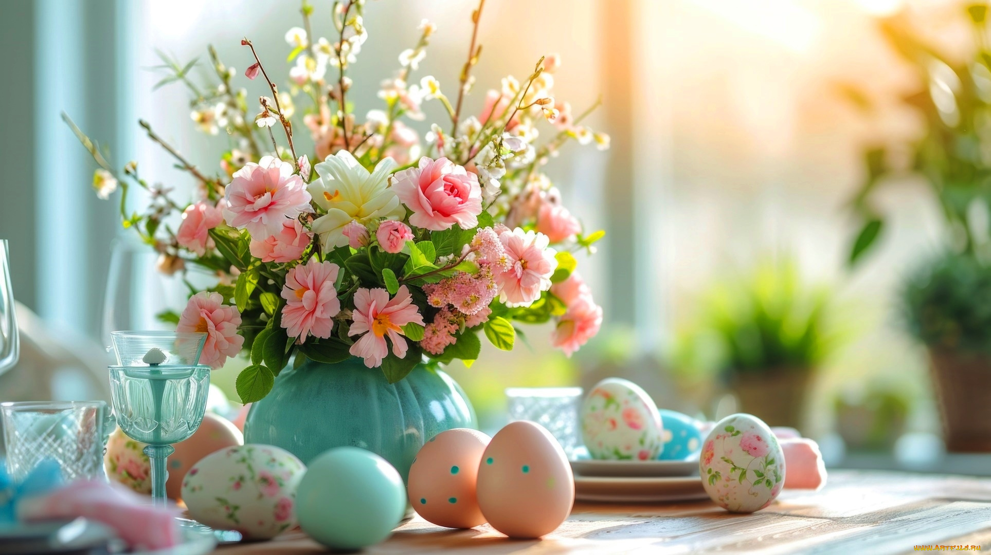 3д, графика, праздники, , holidays, букет, яйца, пасха