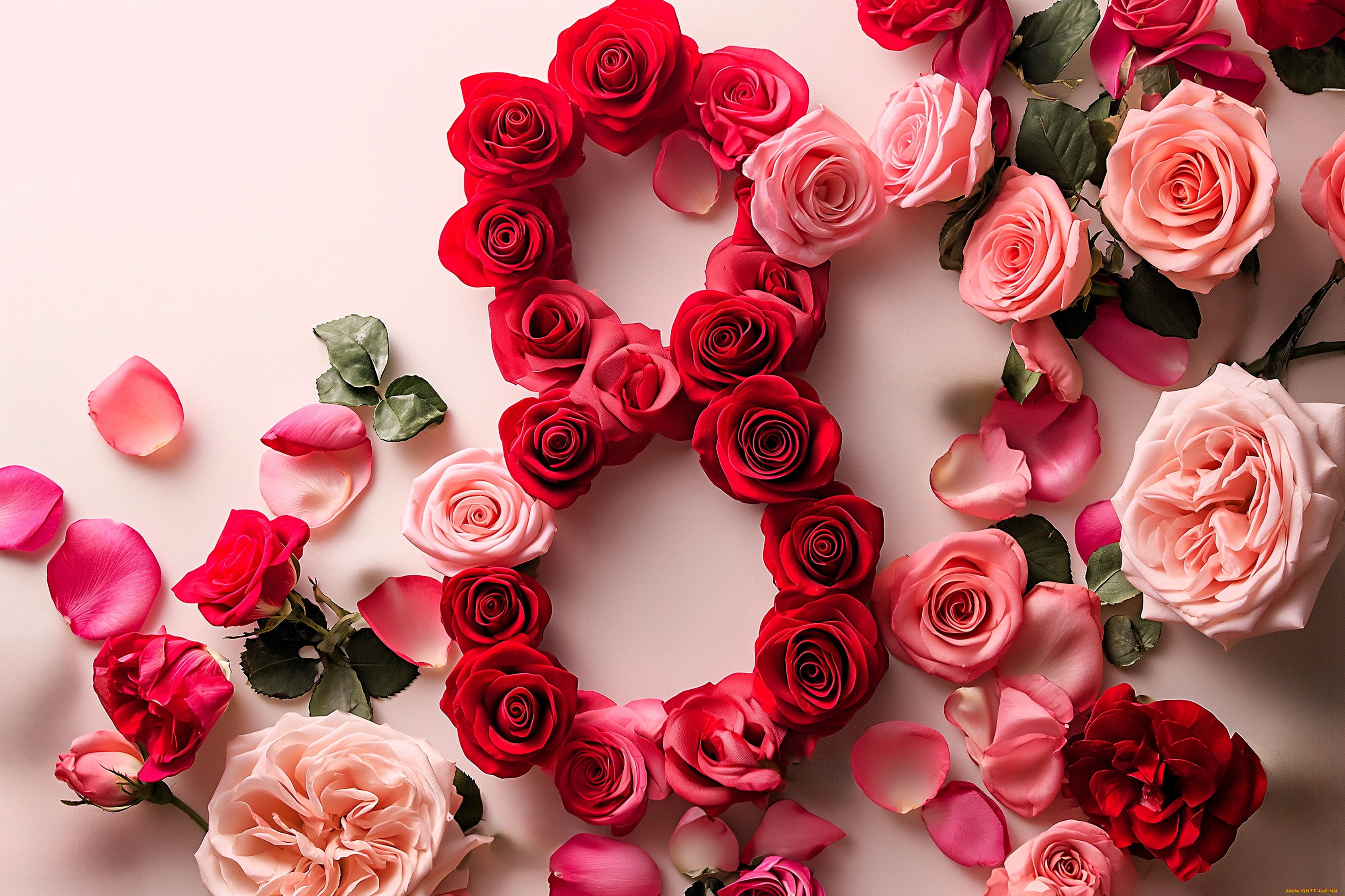 праздничные, международный, женский, день, -, 8, марта, цифра, розы, лепестки