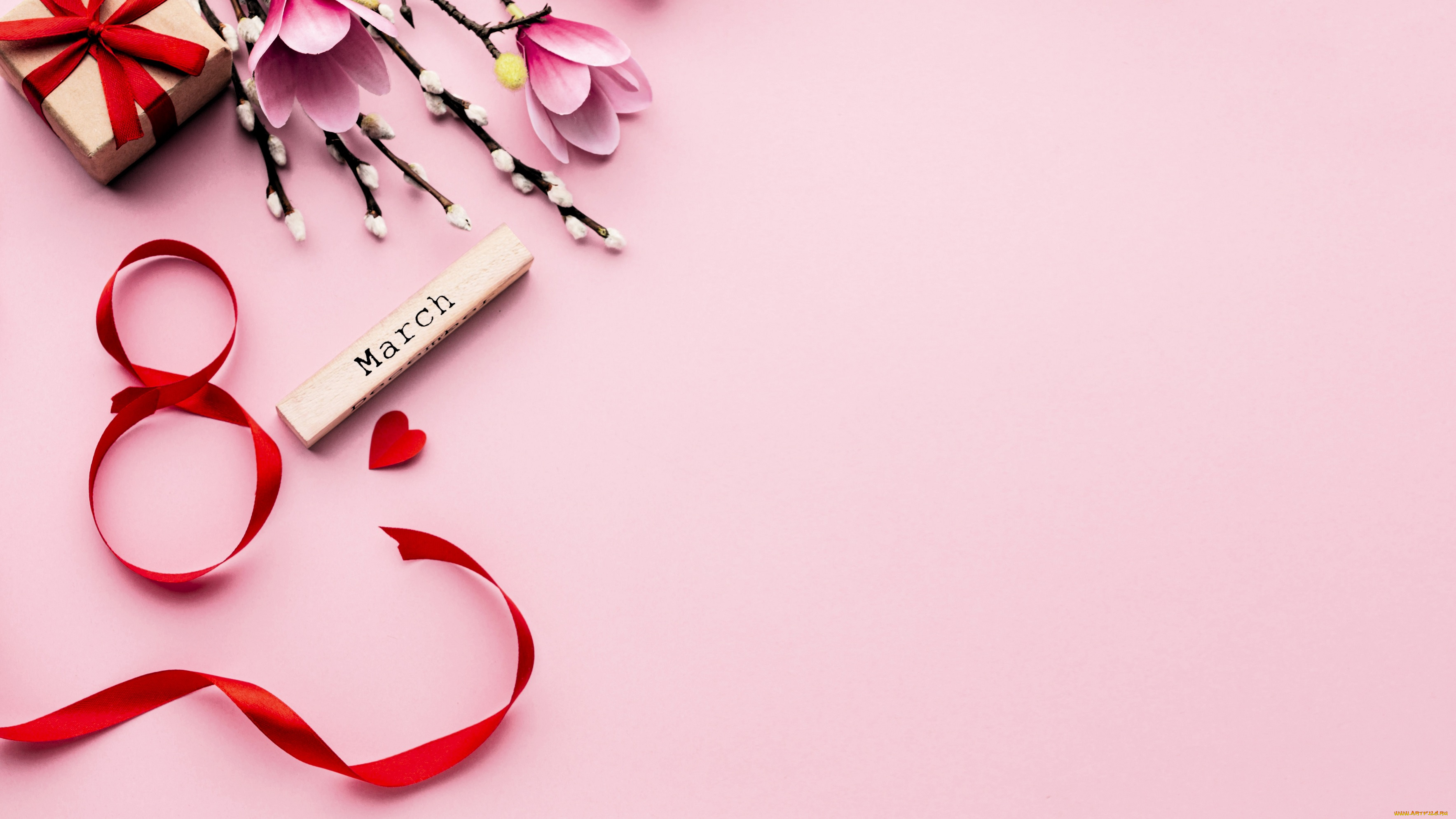 праздничные, международный, женский, день, -, 8, марта, лента, цифра, подарок, ветки, цветы