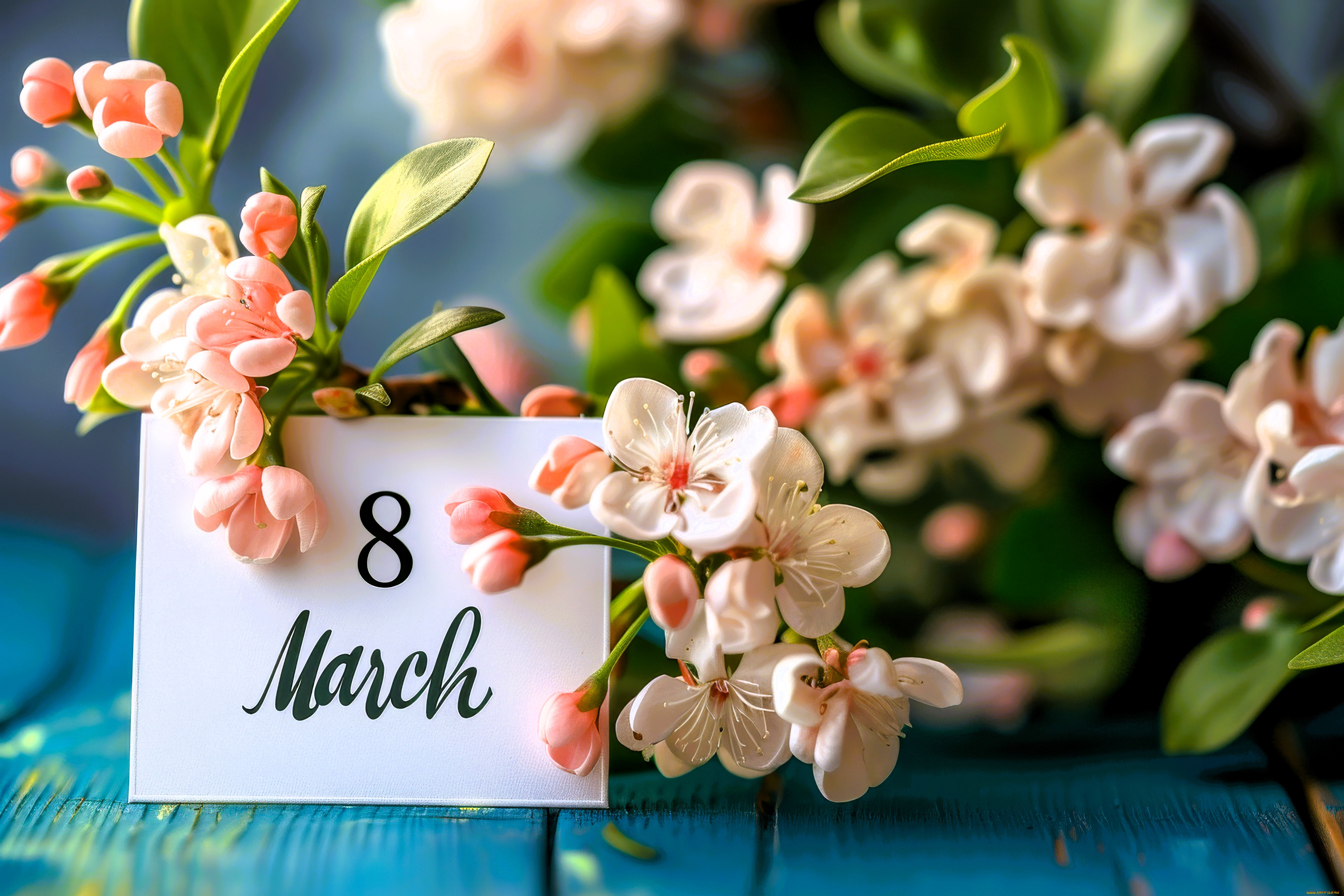 праздничные, международный, женский, день, -, 8, марта, ветка, цветение, открытка