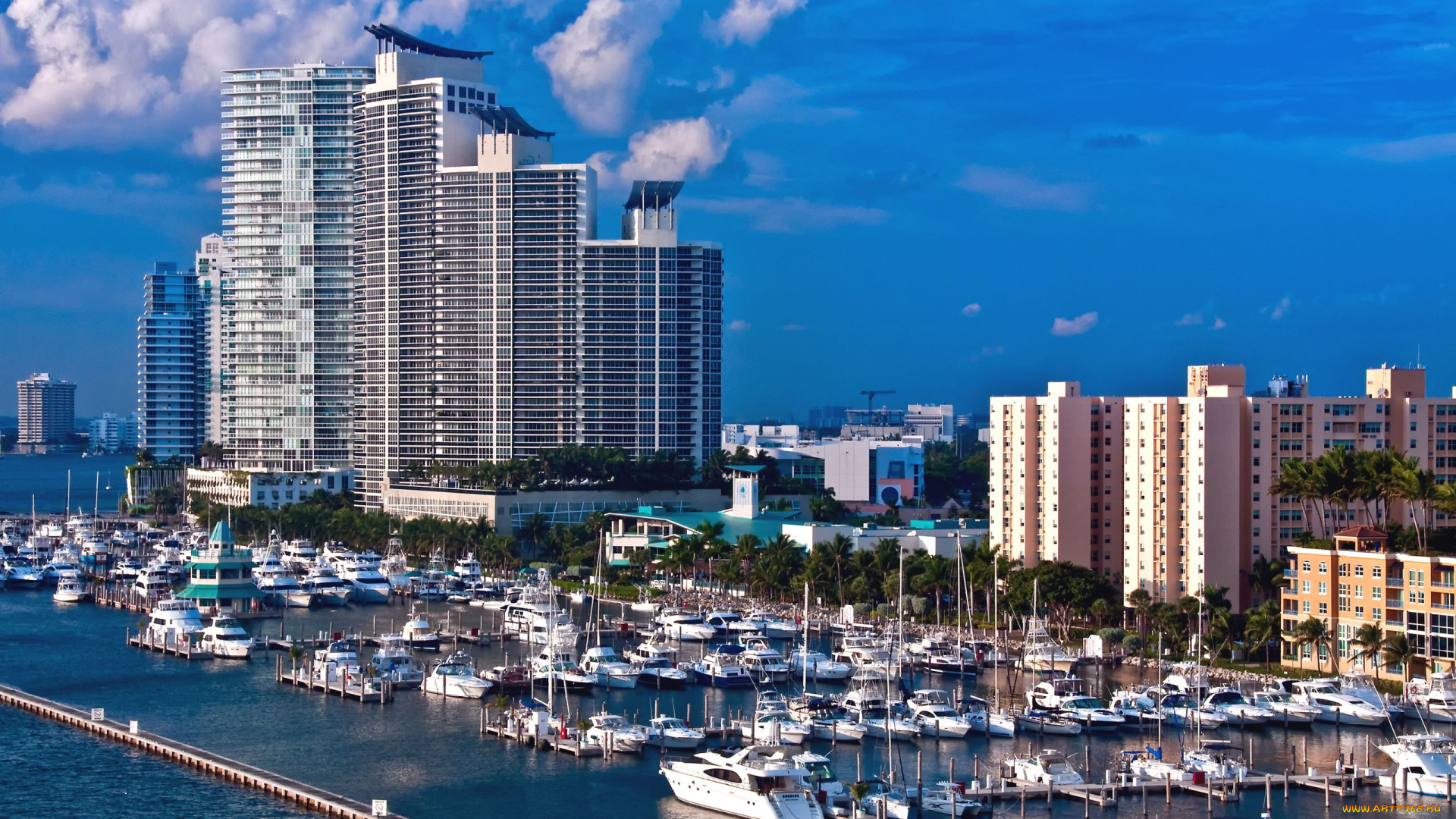 miami, beach, florida, города, панорамы