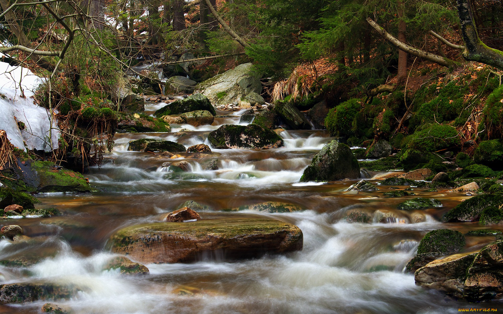 природа, реки, озера, камни, поток