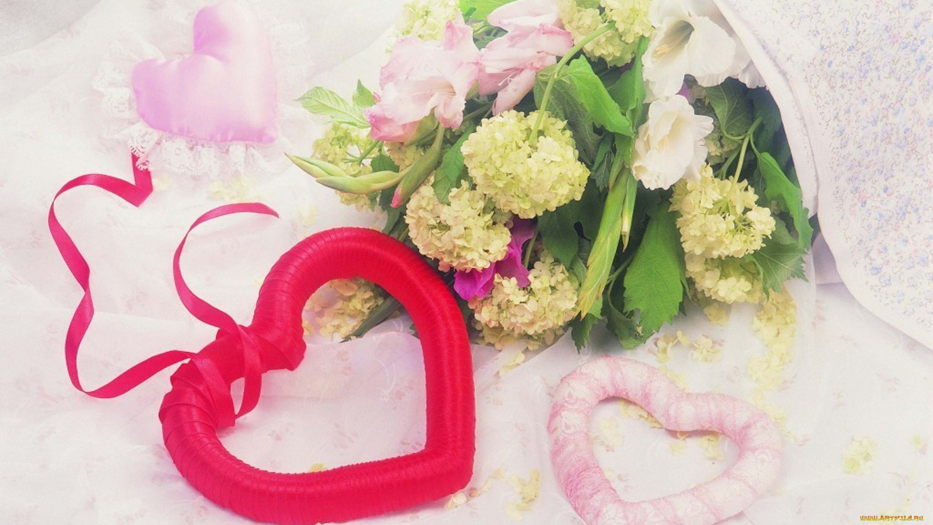 праздничные, день, св, валентина, сердечки, любовь, букет