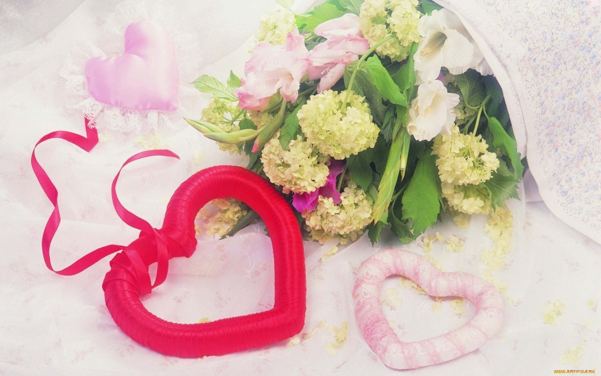 праздничные, день, св, валентина, сердечки, любовь, букет