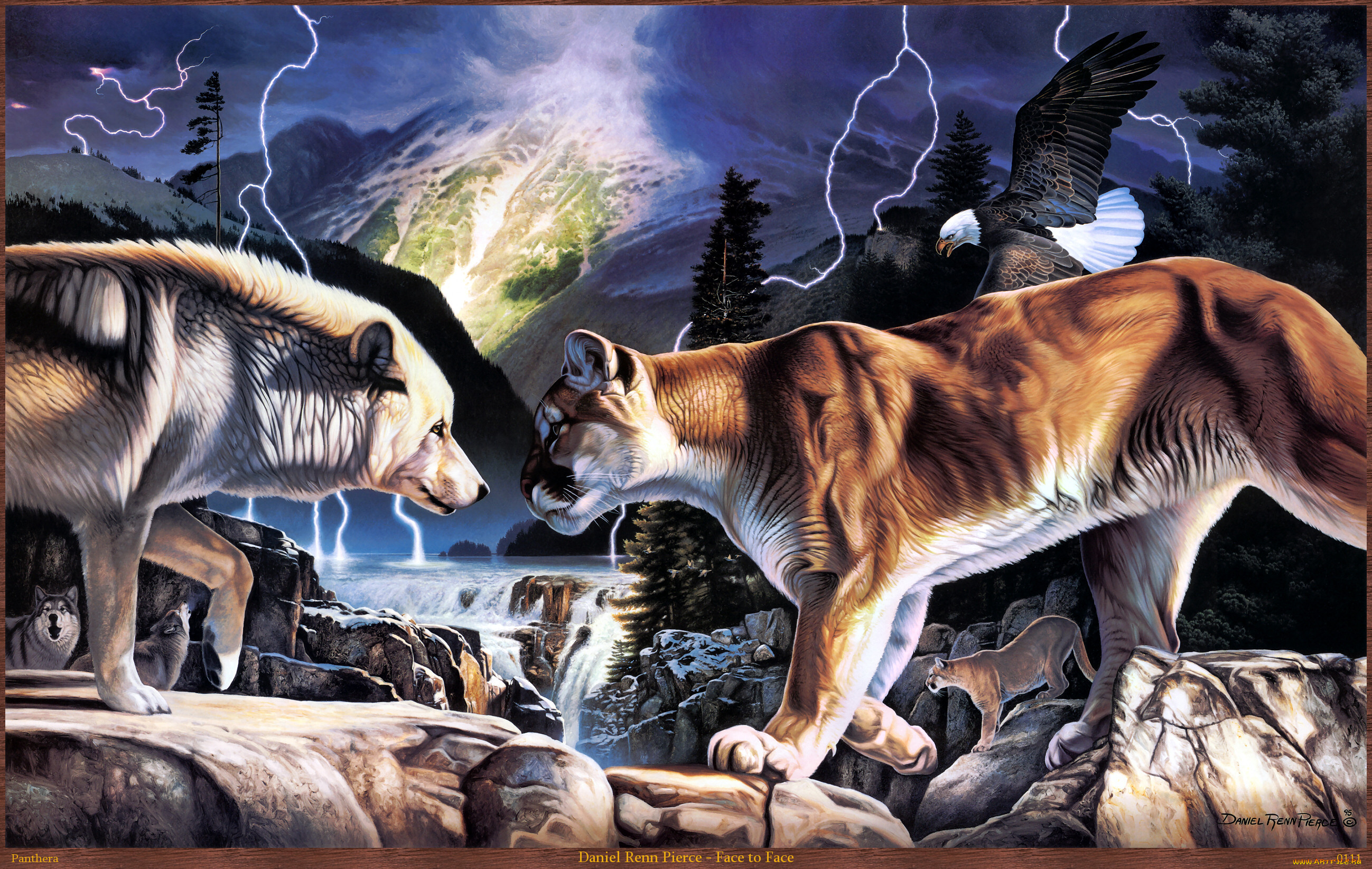 daniel, renn, pierce, face, to, рисованные, река, молния, орёл, камни, волк, кугуар, пума