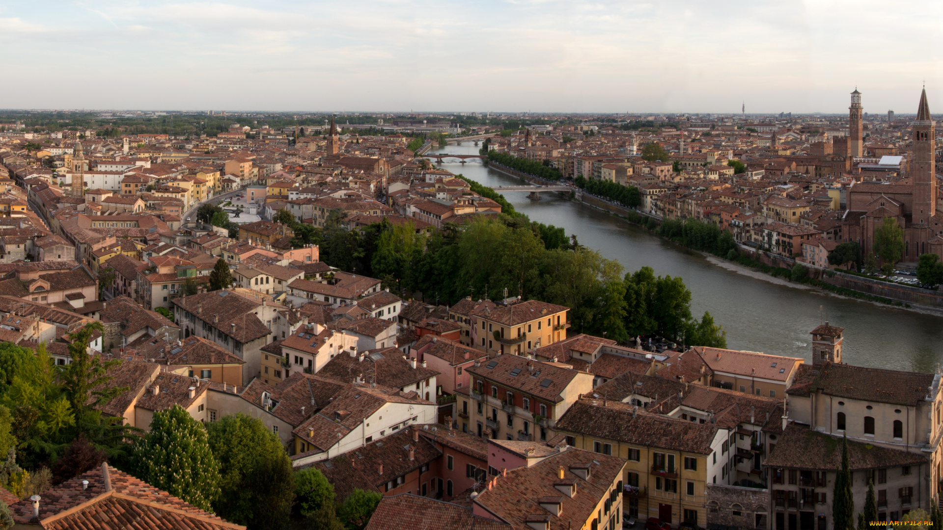 borgo, trento, verona, италия, города, панорамы, дома, река, мост, побережье