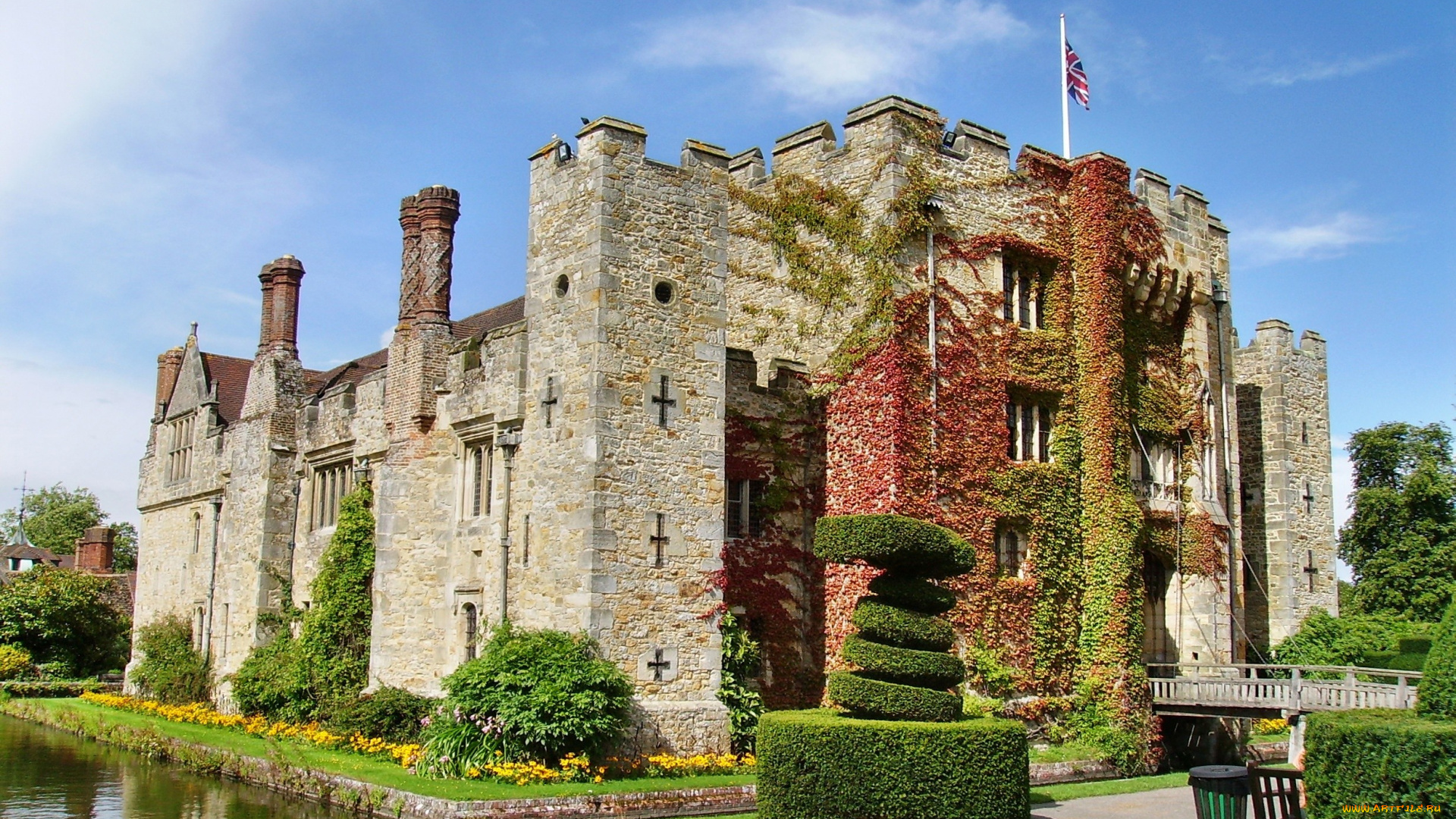 города, дворцы, замки, крепости, зелень, замок, флаг, hever, castle
