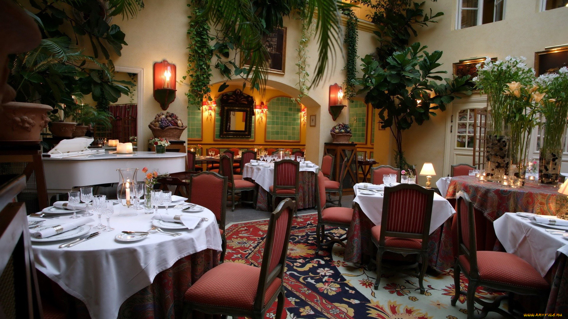 интерьер, кафе, рестораны, отели, букеты, столы, рояль