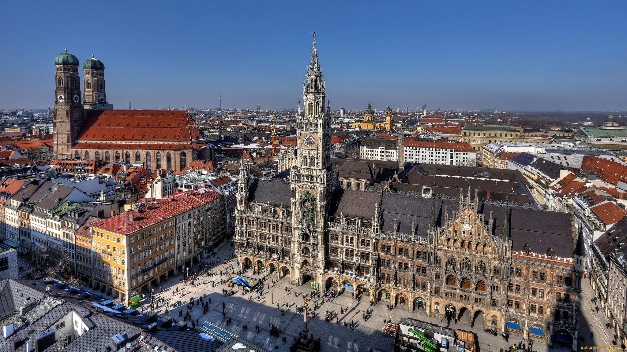 мюнхен, германия, города, панорамы, архитектура, ратуша, площадь, munich, town, hall, marienplatz, bavaria, germany, новая, мариенплац, бавария