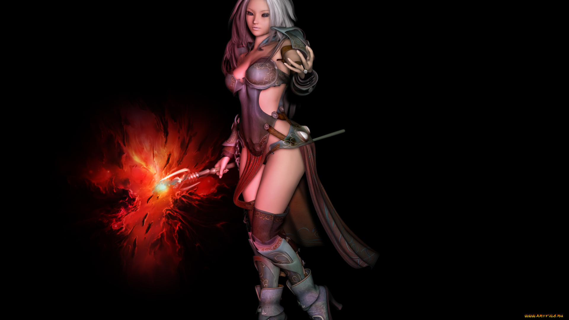3д, графика, fantasy, , фантазия, огонь, девушка