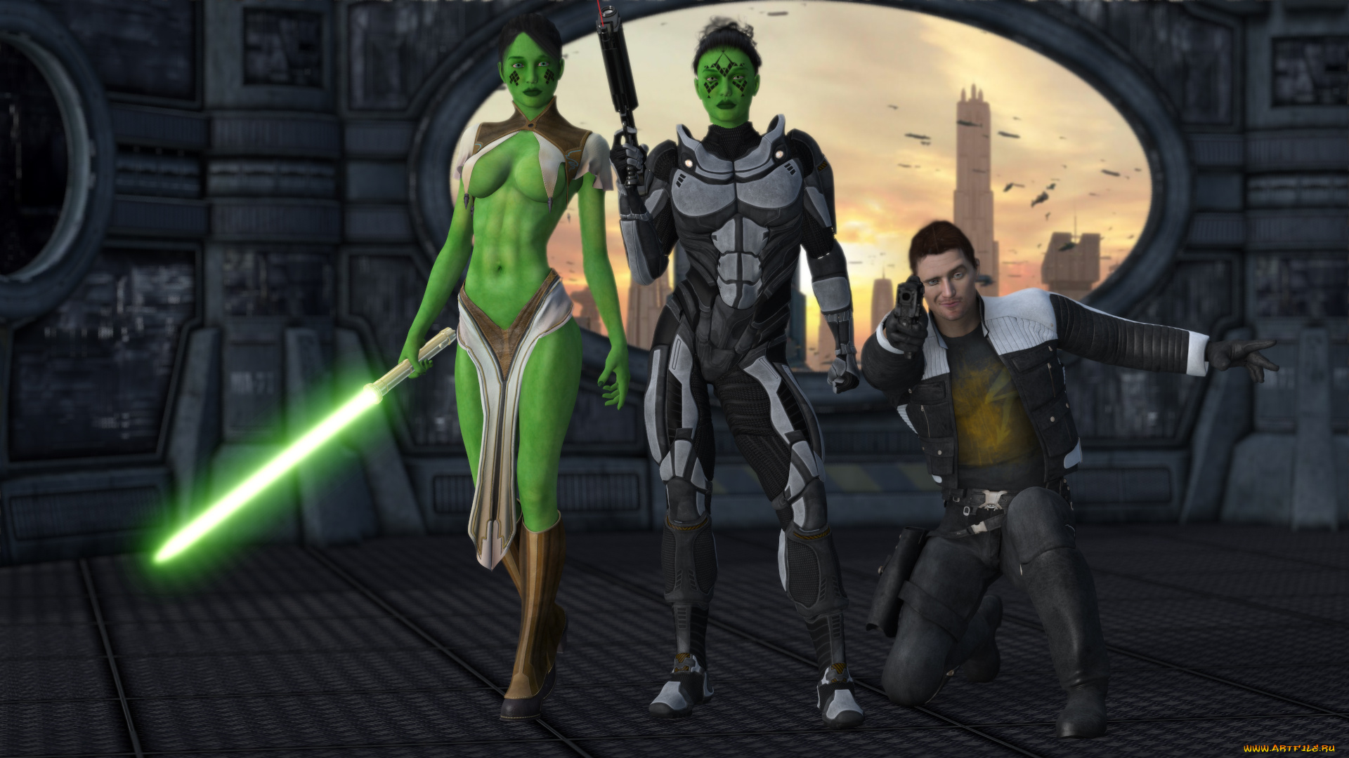 3д, графика, fantasy, , фантазия, оружие, девушки, взгляд