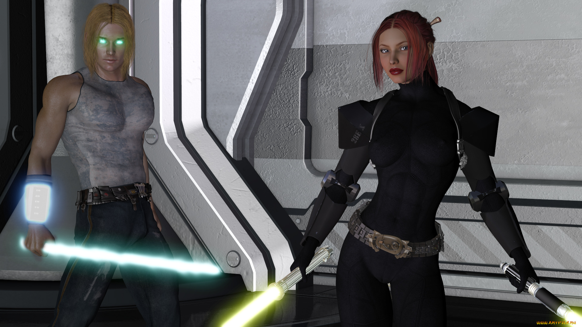 3д, графика, fantasy, , фантазия, оружие, девушка, мужчина