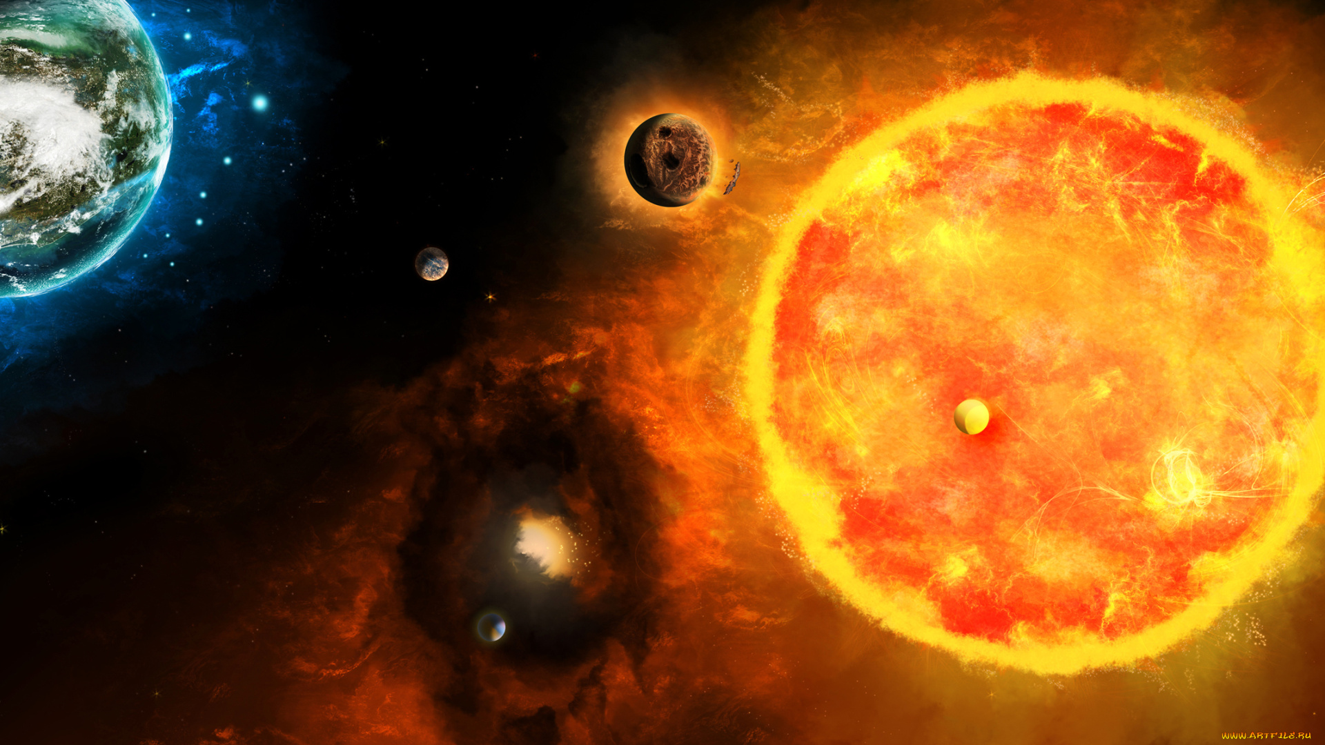 космос, арт, вселенная, небо, свет, спутник, звезда, планета