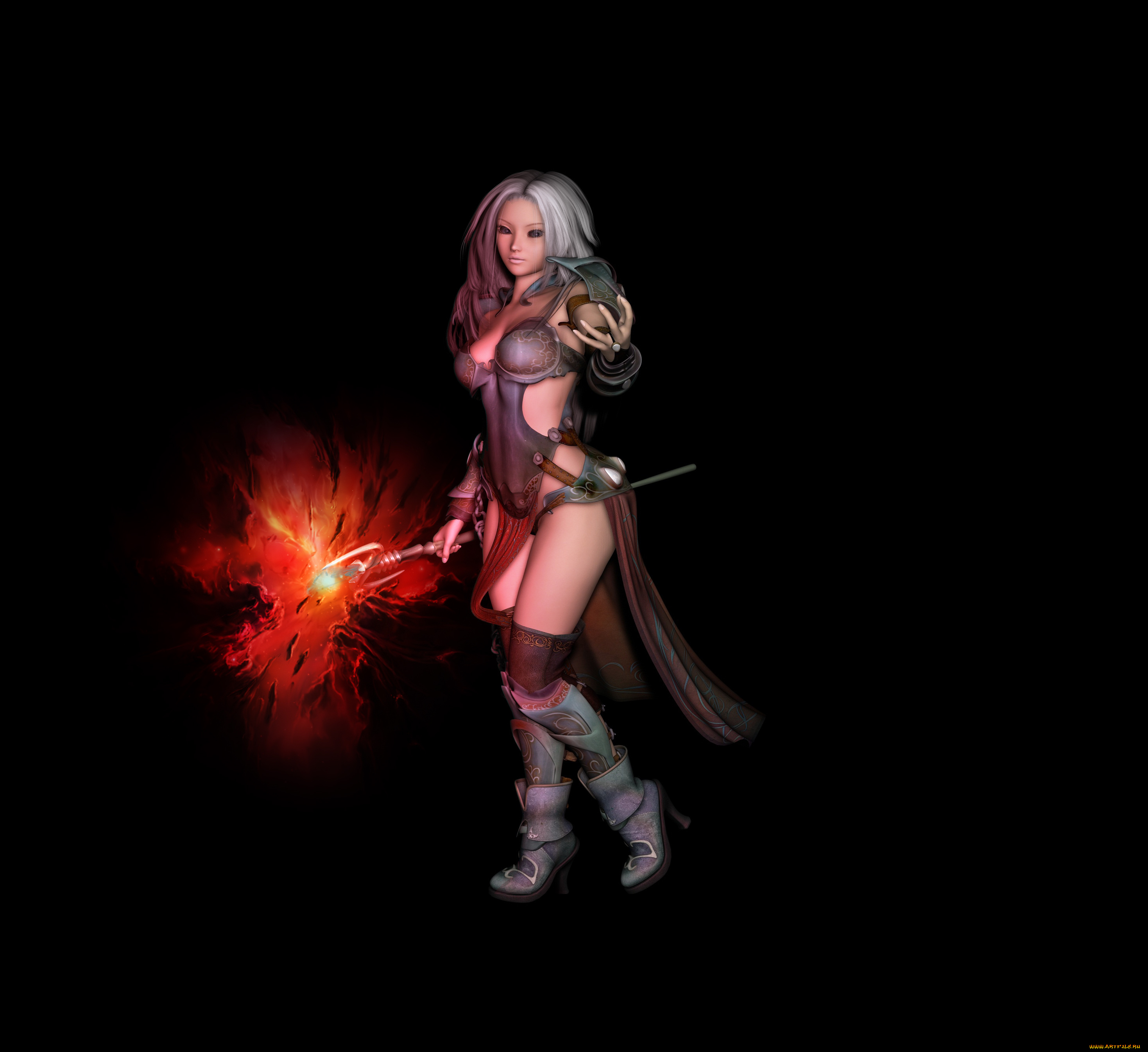 3д, графика, fantasy, , фантазия, огонь, девушка